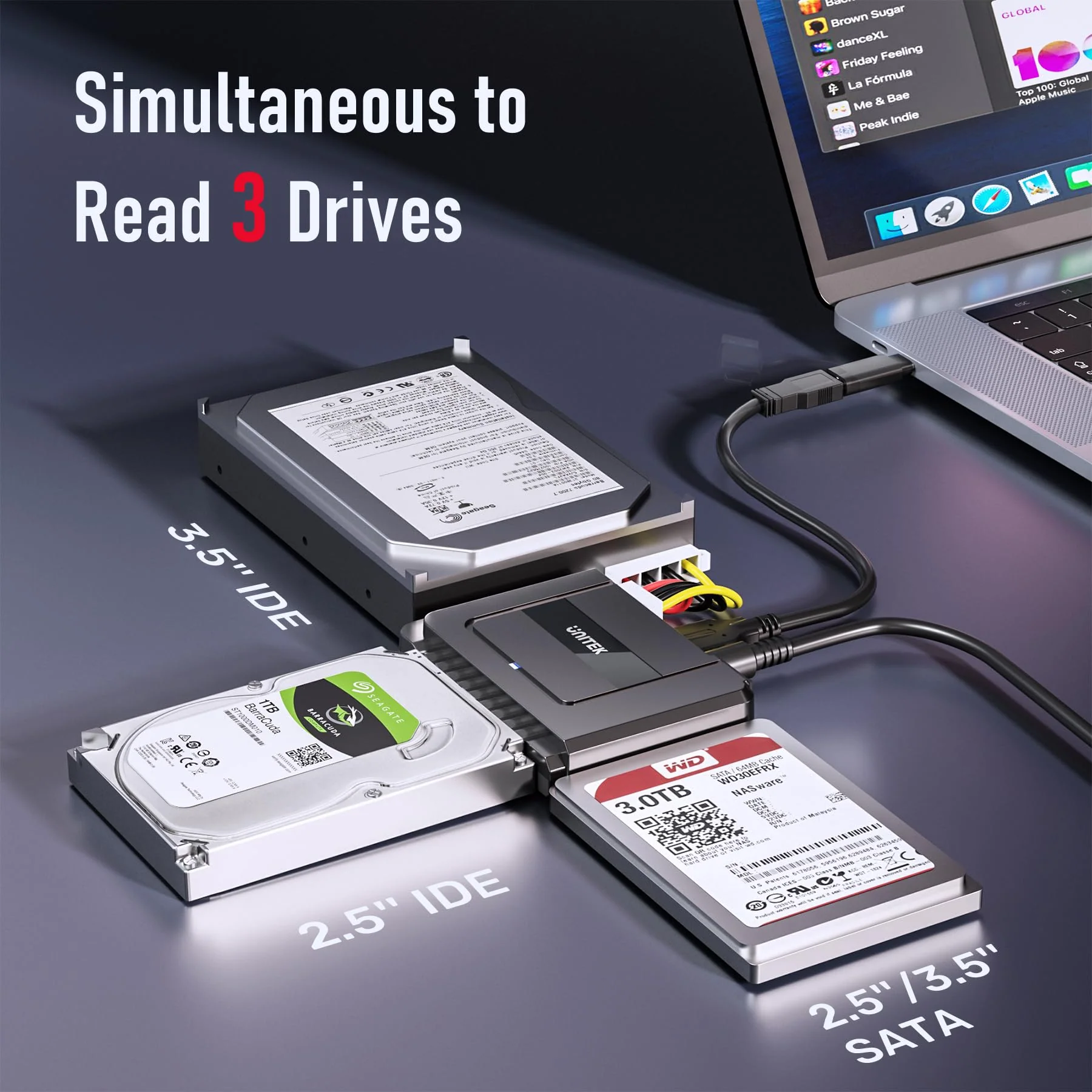 Unitek USB C to SATA IDE Adapter - External Hard Drive Adapter Converter Kit for Universal 2.5/3.5 inch HDD/SSD Hard Drive Disk, DVD-ROM/CD-ROM/CD-RW, with USB A Connector & 12V/2A Power Adapter - Image 2