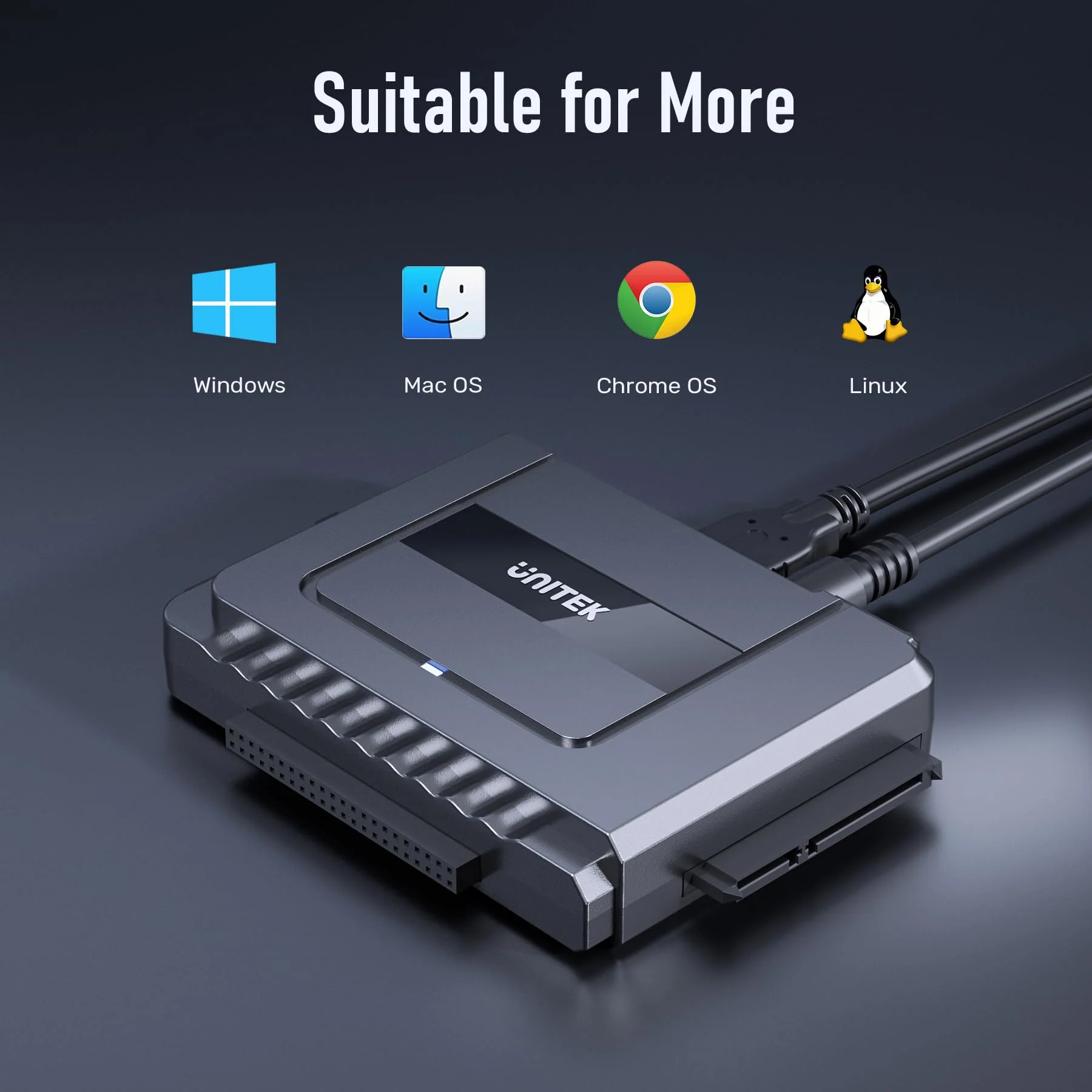 Unitek USB C to SATA IDE Adapter - External Hard Drive Adapter Converter Kit for Universal 2.5/3.5 inch HDD/SSD Hard Drive Disk, DVD-ROM/CD-ROM/CD-RW, with USB A Connector & 12V/2A Power Adapter - Image 6
