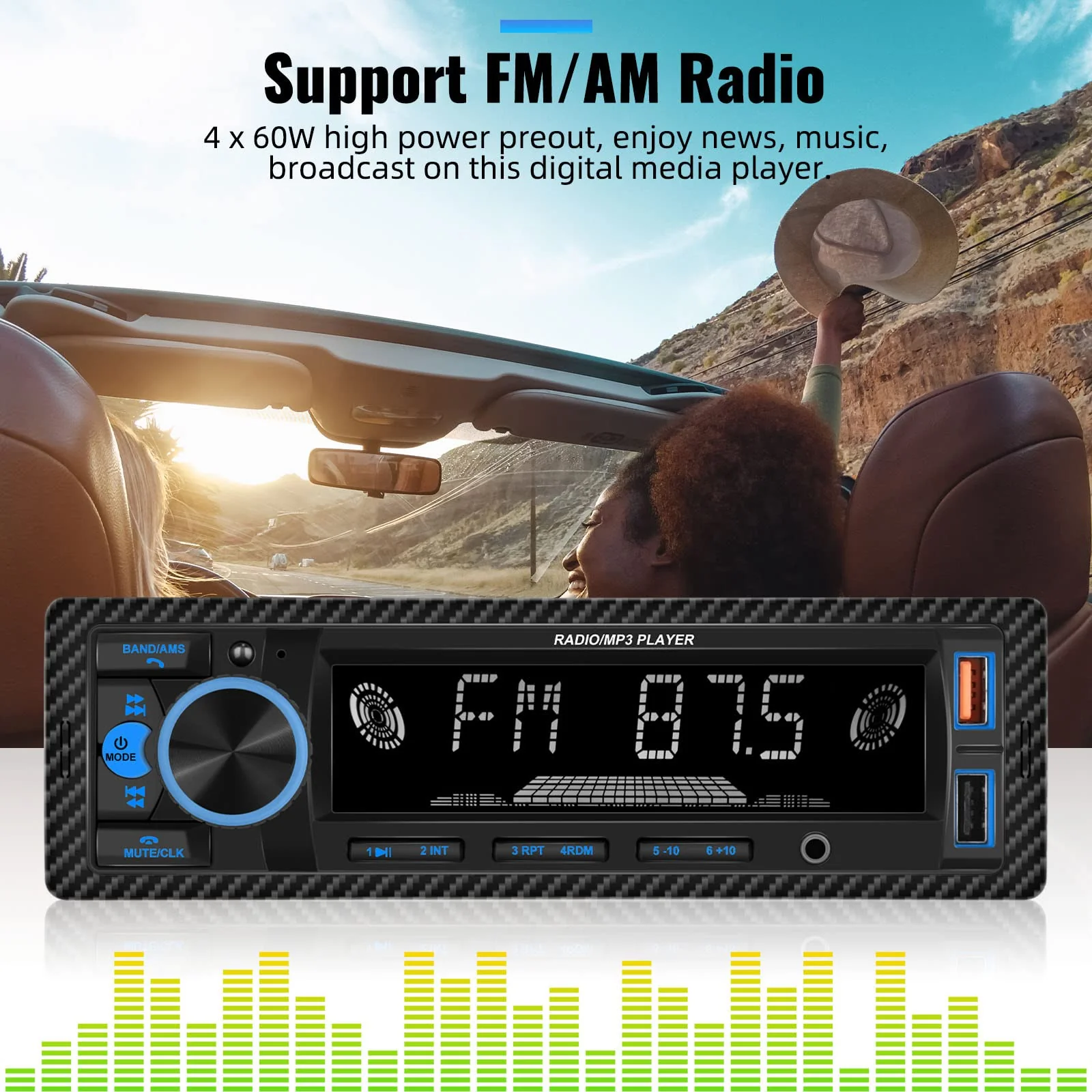 UNITOPSCI Single Din Bluetooth Multimedia Car Stereo Radio Bluetooth Hands-Free Calling Audio Receiver FM Radio Car MP3 Player AUX in/Dual USB Port Digital Media, Fast Charging LCD Digital Radio 1 Din MP3 Player - Image 3