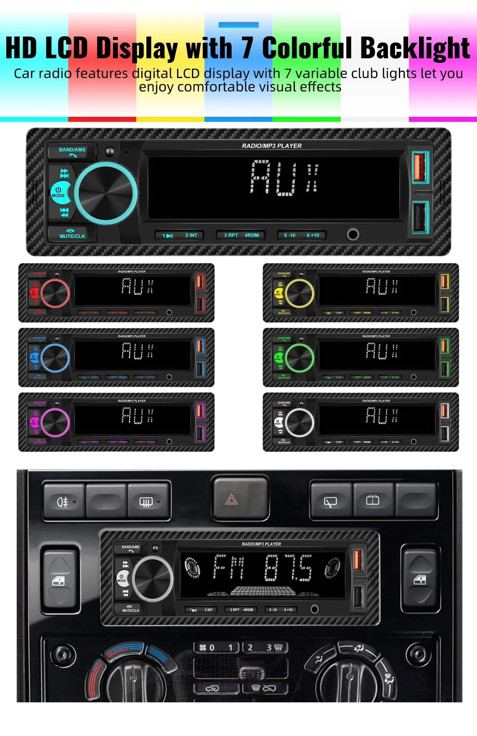 UNITOPSCI Single Din Bluetooth Multimedia Car Stereo Radio Bluetooth Hands-Free Calling Audio Receiver FM Radio Car MP3 Player AUX in/Dual USB Port Digital Media, Fast Charging LCD Digital Radio 1 Din MP3 Player - Image 5