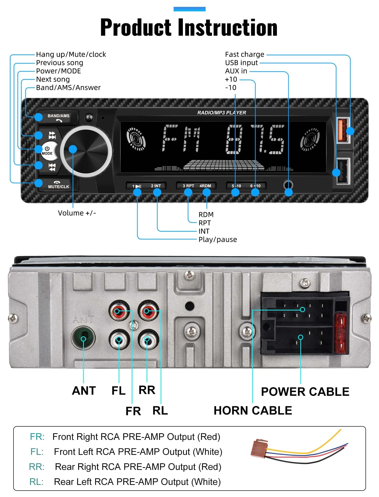 UNITOPSCI Single Din Bluetooth Multimedia Car Stereo Radio Bluetooth Hands-Free Calling Audio Receiver FM Radio Car MP3 Player AUX in/Dual USB Port Digital Media, Fast Charging LCD Digital Radio 1 Din MP3 Player - Image 6