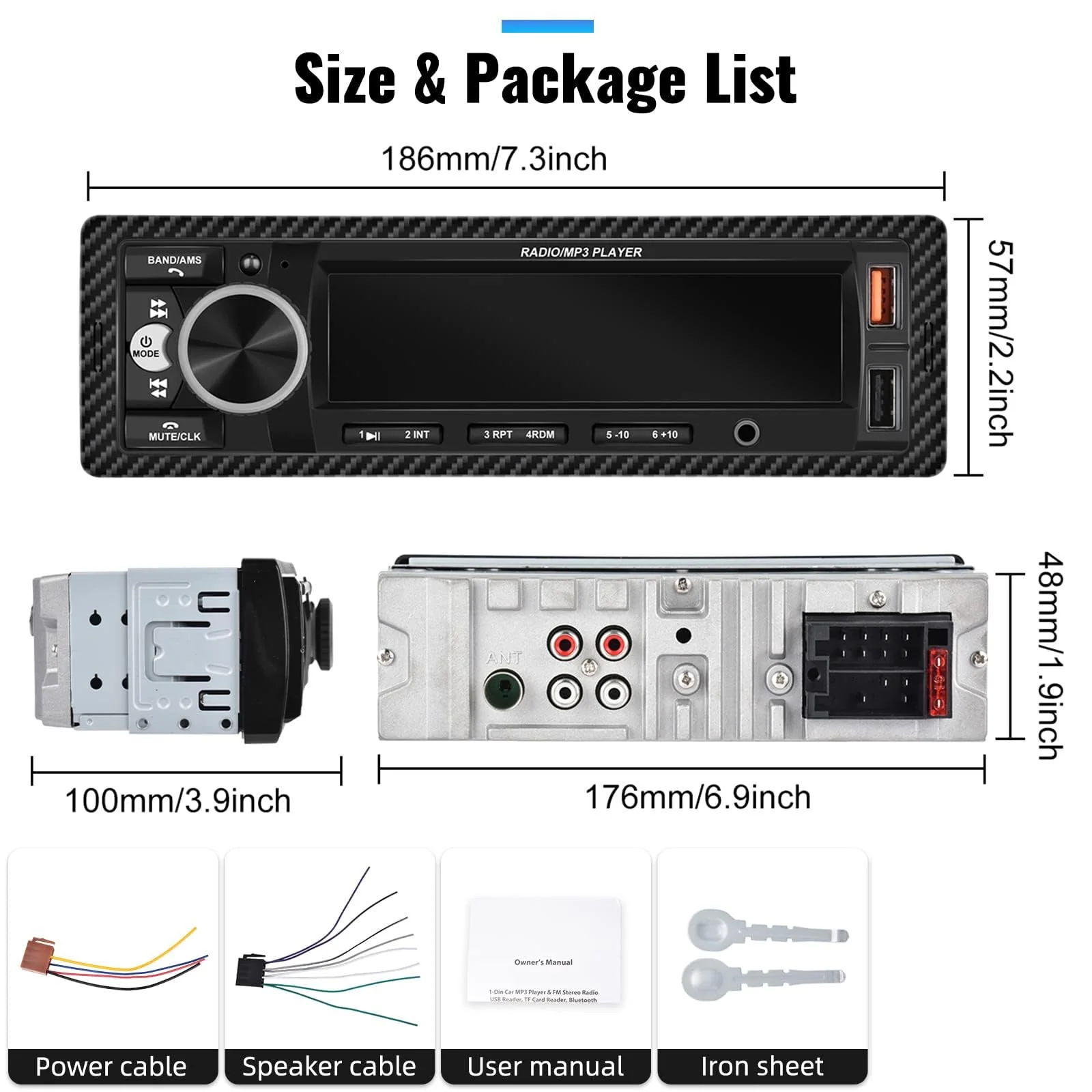 UNITOPSCI Single Din Bluetooth Multimedia Car Stereo Radio Bluetooth Hands-Free Calling Audio Receiver FM Radio Car MP3 Player AUX in/Dual USB Port Digital Media, Fast Charging LCD Digital Radio 1 Din MP3 Player - Image 7