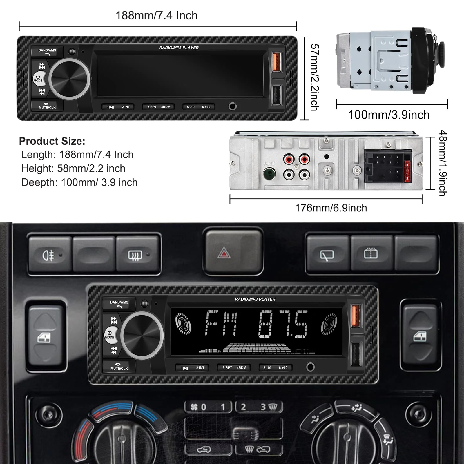 UNITOPSCI Single Din Bluetooth Multimedia Car Stereo Radio Bluetooth Hands-Free Calling Audio Receiver FM Radio Car MP3 Player AUX in/Dual USB Port Digital Media, Fast Charging LCD Digital Radio 1 Din MP3 Player - Image 8