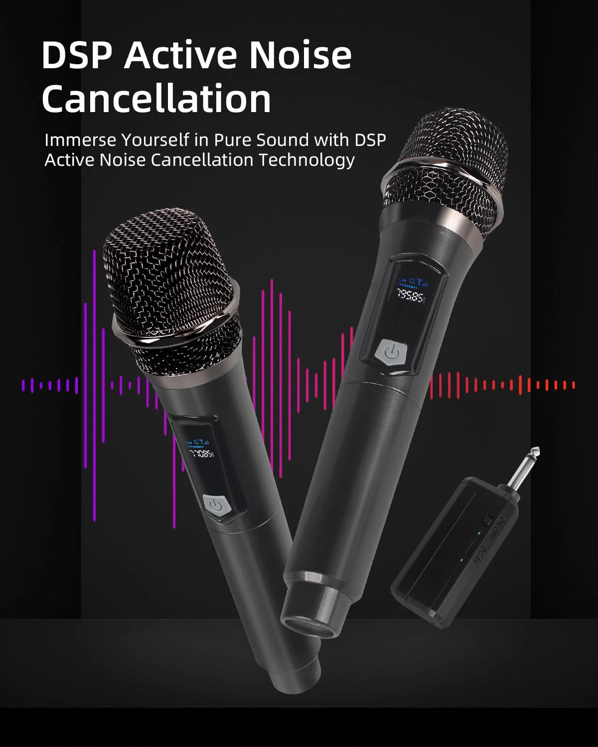 Unitrile for Sing, Play, and Activities, 2.4GHz Hi-Rise Wind with Rechargeable Receiver, 200 Feet Gold Mist 2 Pieces for Karaoke, Pa System (Black) Black - Image 2
