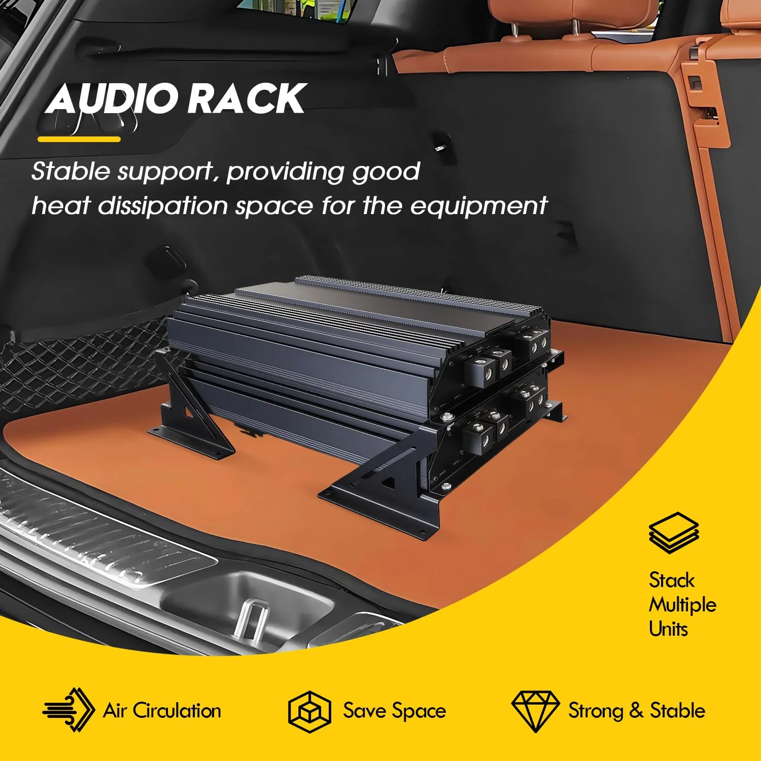 Universal 2 Amp Amplifier Rack, Audio Rack, Rack Mount Amplifier for Droppin HZ Car Audio, Amp Stand for Sound Equipment, Steel, Black Powder Coated, 24 Watts, Audio Equipment Rack - Image 2