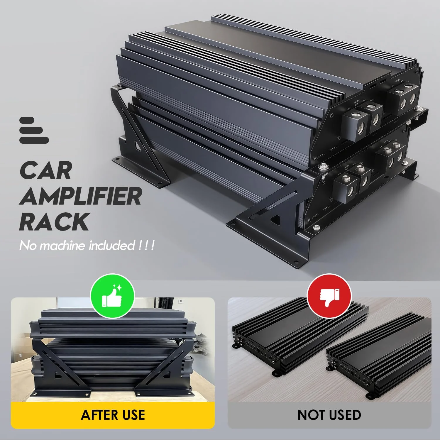Universal 2 Amp Amplifier Rack, Audio Rack, Rack Mount Amplifier for Droppin HZ Car Audio, Amp Stand for Sound Equipment, Steel, Black Powder Coated, 24 Watts, Audio Equipment Rack - Image 3