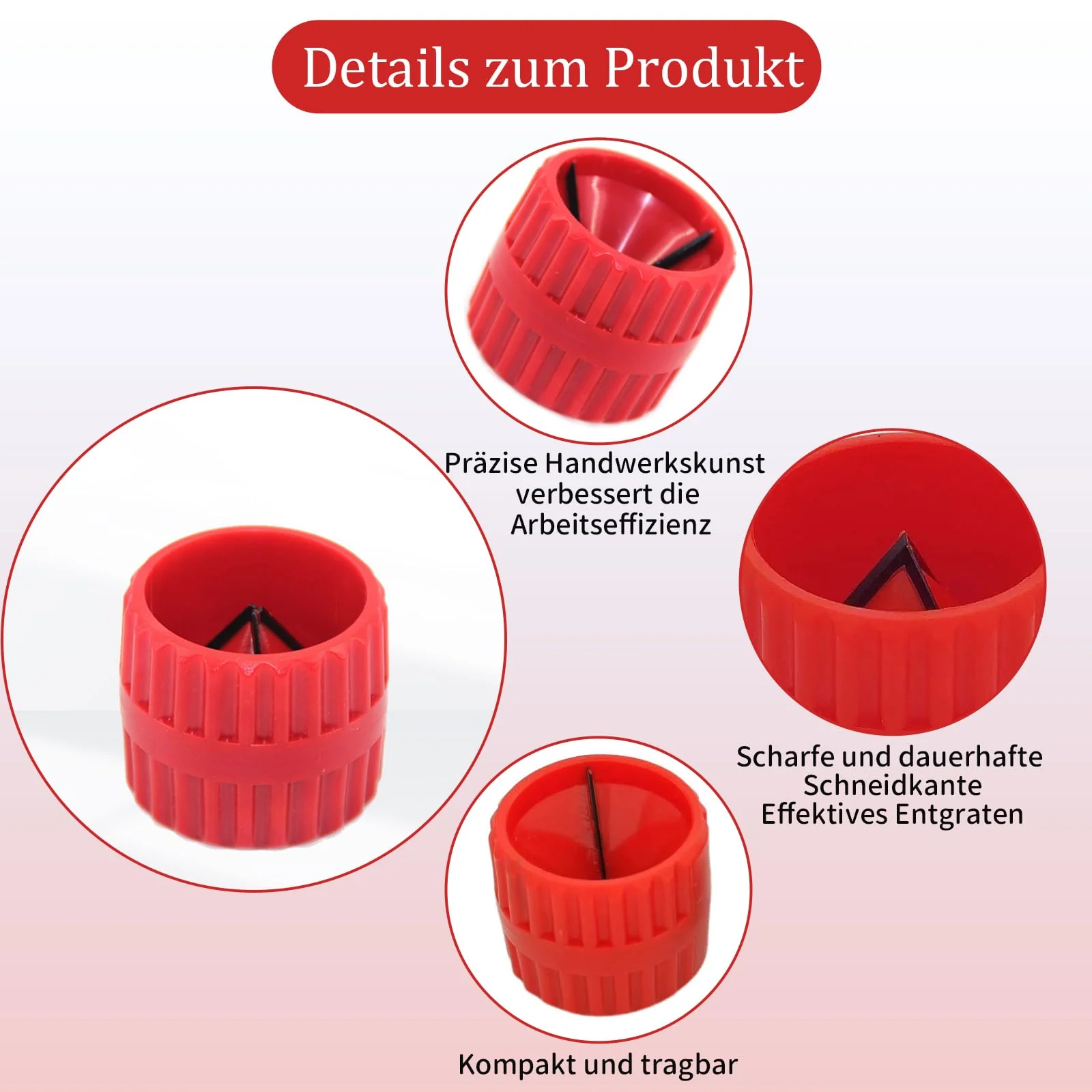 Universal 2-in-1 Copper Pipe Deburring Tool Deburring Tool Plastic Copper Pipe for Cleaning Work Indoor and Outdoor Pipe, 5-38 mm, Red (Pack of 1) - Image 3