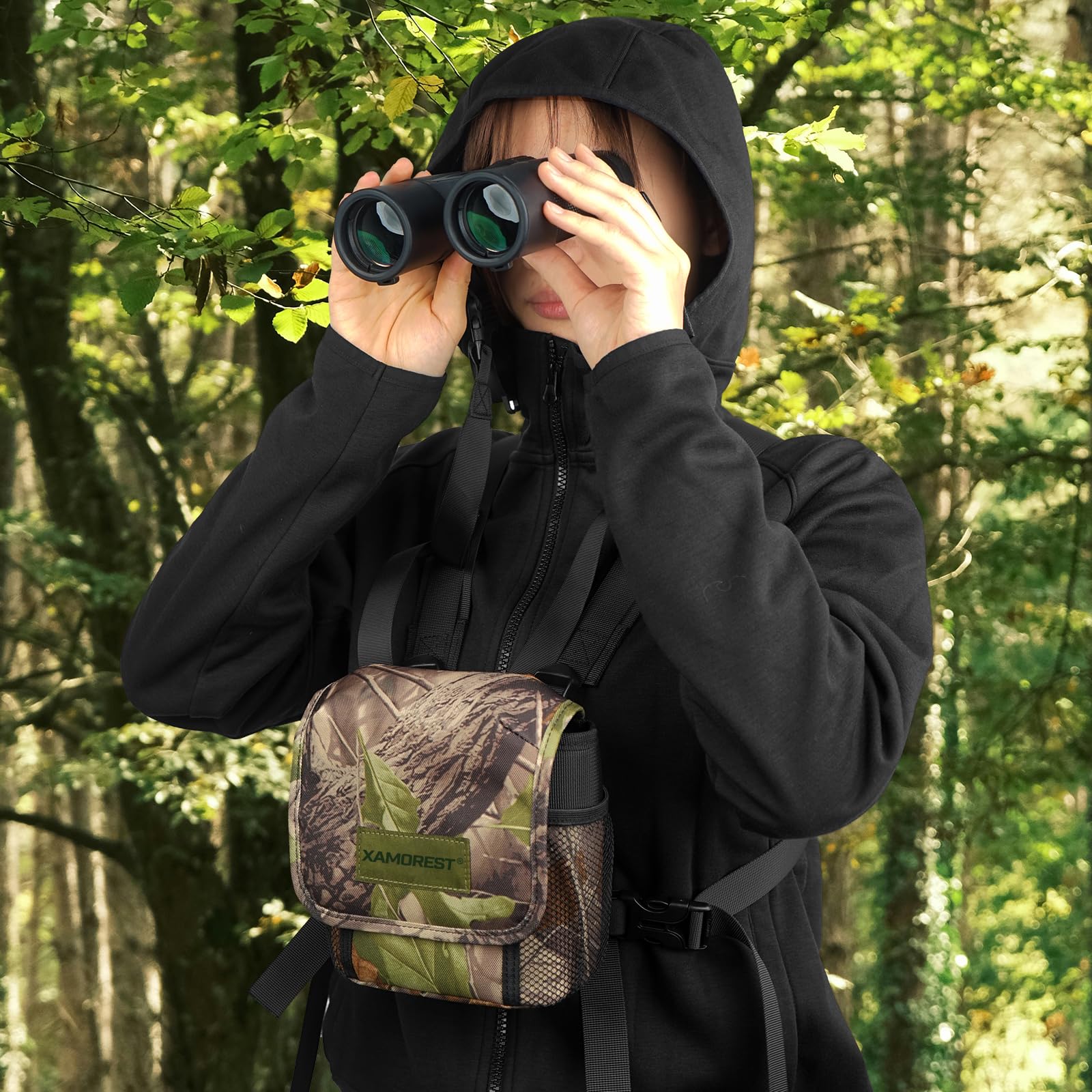 Universal Binocular Case, Binocular Harness for Hunting Case with Adjustable Shoulder Straps 2 Mesh Pockets for Hiking, Hunting, Backpacking, Outdoor Travel GREEN - Image 5
