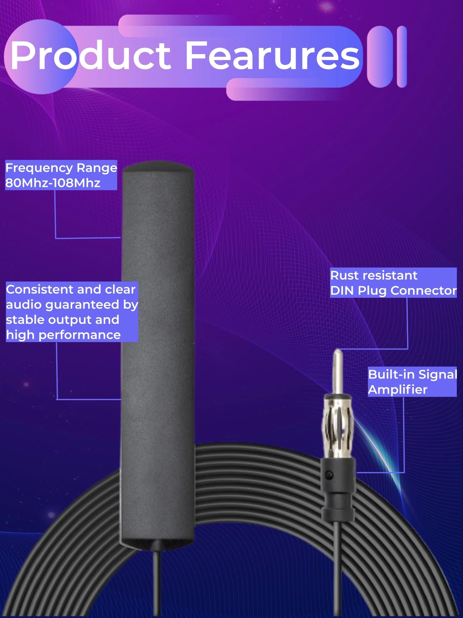 Universal Car Radio Antenna Car Stereo FM AM Hidden Adhesive Mount Patch Antenna Car Radio Media Receiver Player Amplifier Antenna Connector for Vehicle Truck SUV Car - Image 2
