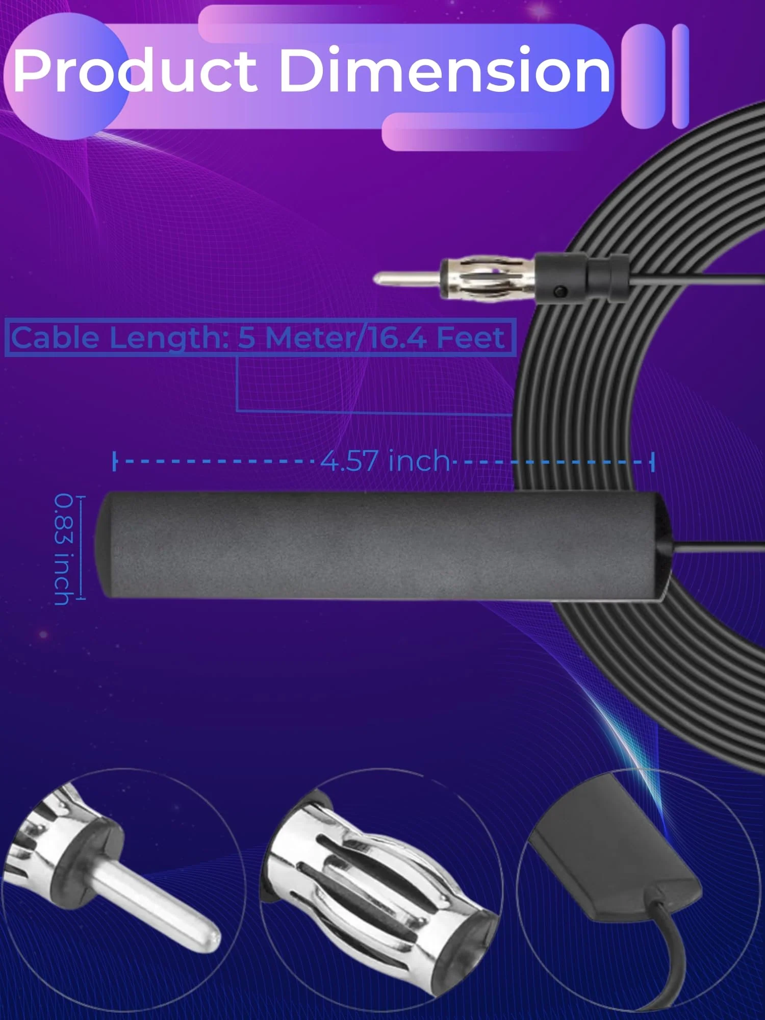 Universal Car Radio Antenna Car Stereo FM AM Hidden Adhesive Mount Patch Antenna Car Radio Media Receiver Player Amplifier Antenna Connector for Vehicle Truck SUV Car - Image 3