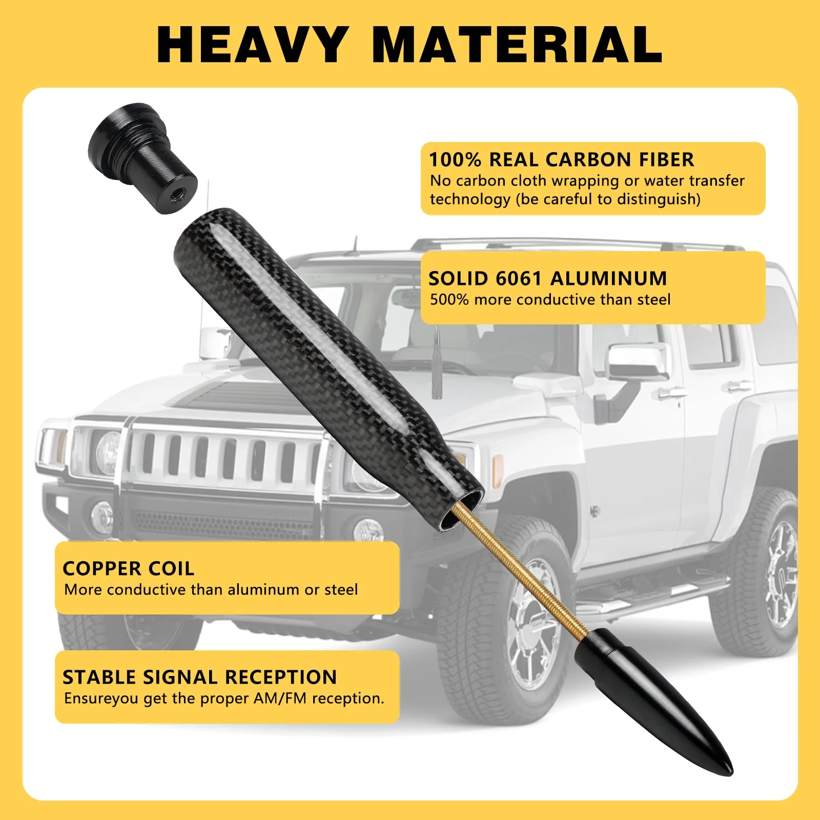 Universal Carbon Fiber 50 Cal Bullet Short Truck Antenna Fits for All Chevy GMC Ford Jeep Dodge Toyota 5.5" AM/FM Radio Antenna for All Truck Car Accessories(Black+Carbon Fiber) Black+Carbon Fiber - Image 3