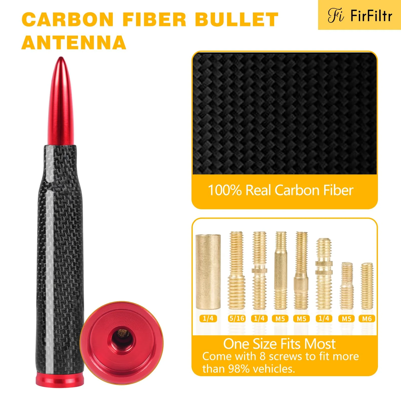 Universal Carbon Fiber 50 Cal Bullet Short Truck Antenna Fits for All Chevy GMC Ford Jeep Dodge Toyota 5.5" AM/FM Radio Antenna for All Truck Car Accessories(Blue+Carbon Fiber) Blue+Carbon Fiber - Image 2