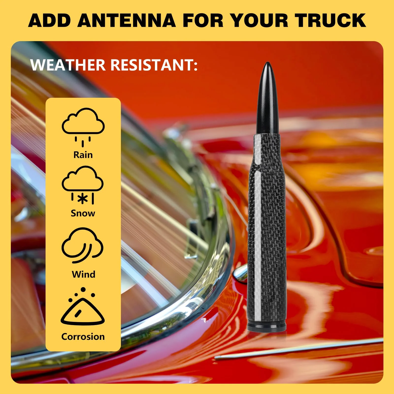 Universal Carbon Fiber 50 Cal Bullet Short Truck Antenna Fits for All Chevy GMC Ford Jeep Dodge Toyota 5.5" AM/FM Radio Antenna for All Truck Car Accessories(Blue+Carbon Fiber) Blue+Carbon Fiber - Image 4