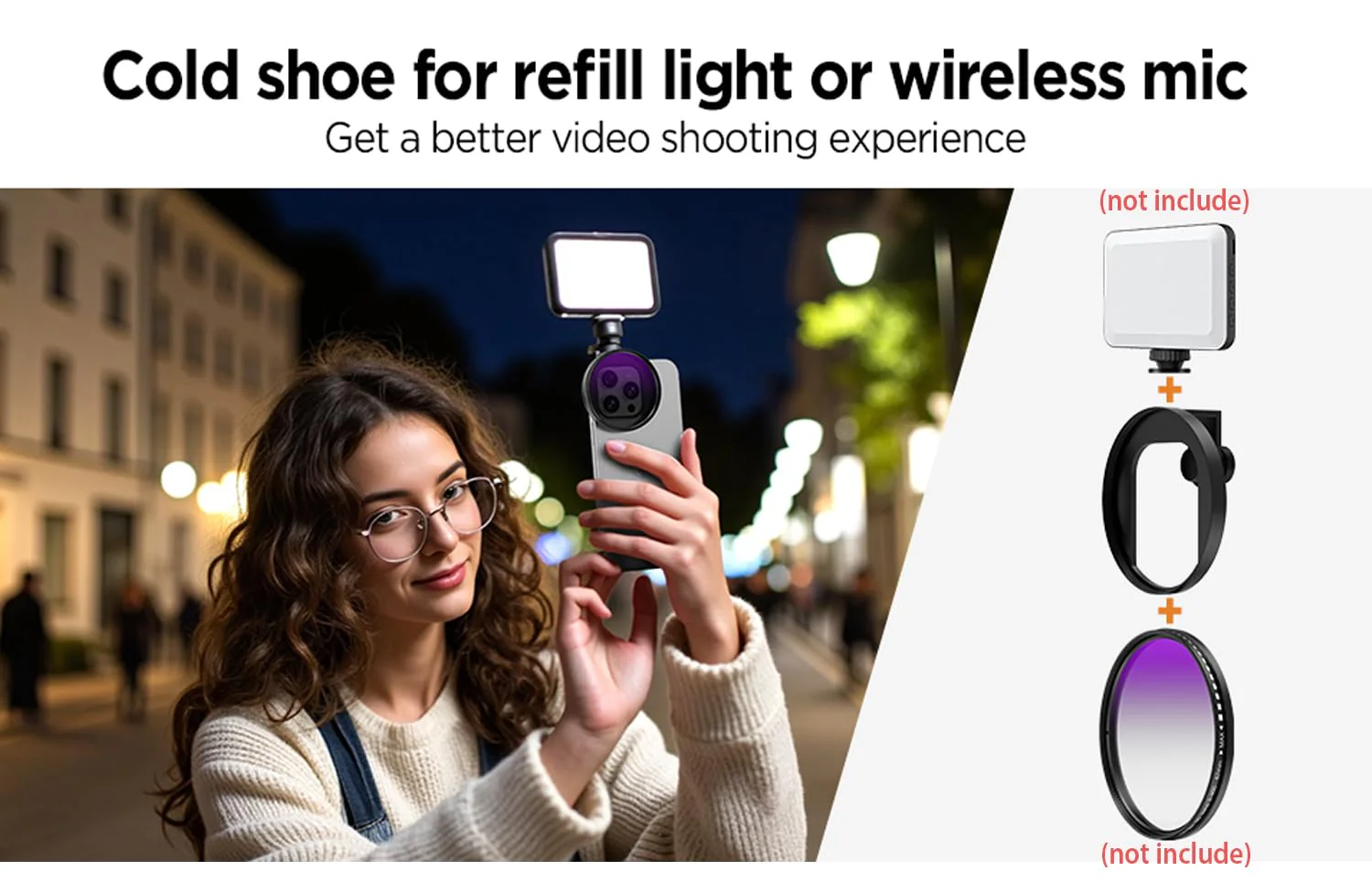 Universal Lens Filter Clip, 67mm Threaded Filter Adapter Mount for Phone Photography, Compatible with 67mm Threaded Filters & LED Lights, Built-in Cold Shoe Mount - Image 6