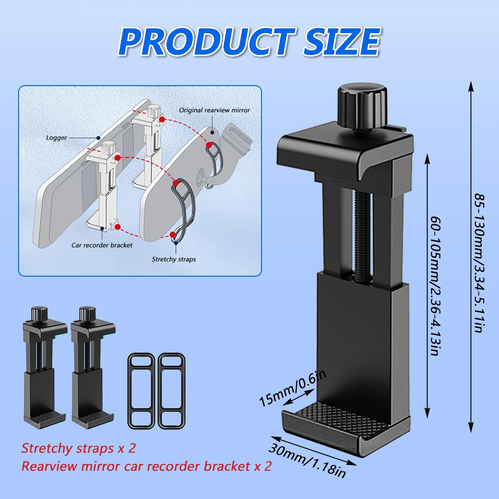 Universal Rearview Mirror Dash Cam Mount - High - Strength, Tool - Free, Adjustable Size - Image 4