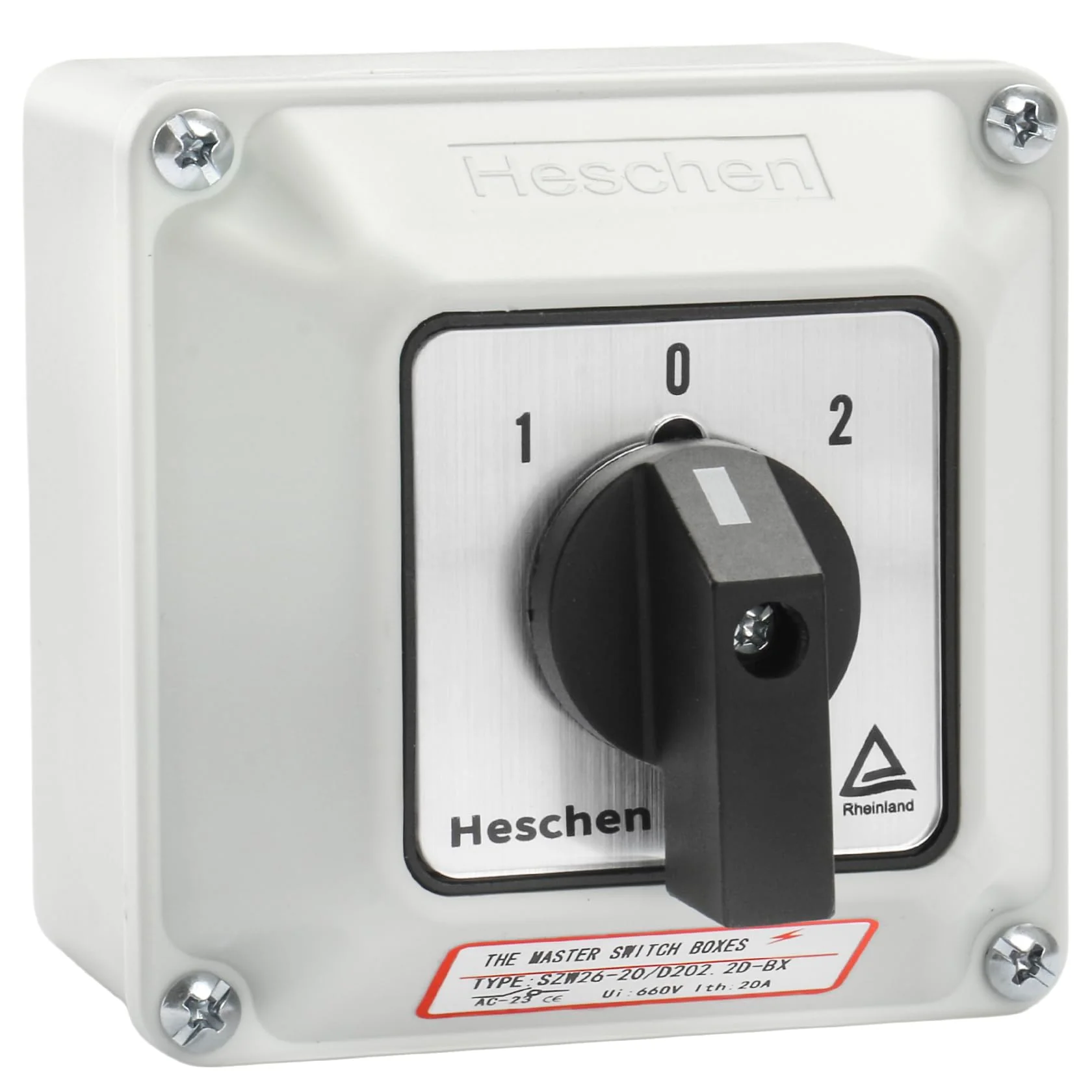 Universal Rotary Cam Selector Changeover Switch, SZW26-20/D202.2D, 660V 20A, ON-Off-ON, 3 Position 2 Phase 8 Terminals, with Master Switch Exterior Box (Bigger Box) Bigger Box