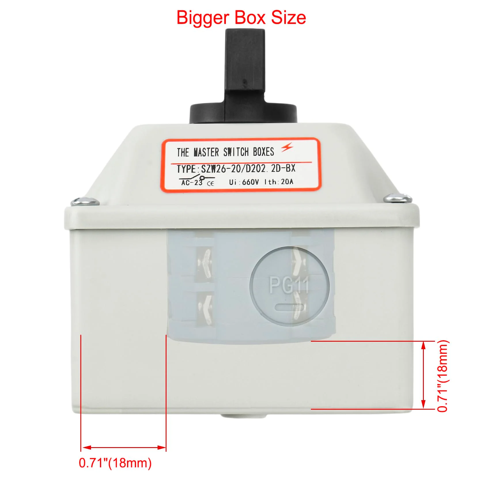 Universal Rotary Cam Selector Changeover Switch, SZW26-20/D202.2D, 660V 20A, ON-Off-ON, 3 Position 2 Phase 8 Terminals, with Master Switch Exterior Box (Bigger Box) Bigger Box - Image 5