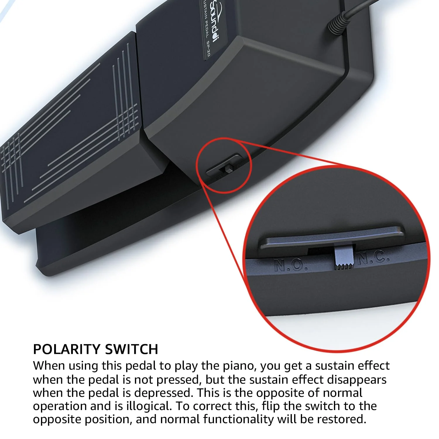 Universal Sustain Pedal for Digital Pianos – Extra-Wide Ergonomic Design with Anti-Slip Silicone Pads, Tilted Comfort Surface & Polarity Switch (Compatible with Yamaha, Roland, Korg, Casio) - Image 5