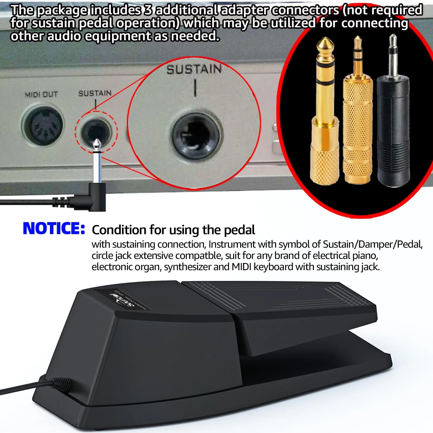 Universal Sustain Pedal for Digital Pianos – Extra-Wide Ergonomic Design with Anti-Slip Silicone Pads, Tilted Comfort Surface & Polarity Switch (Compatible with Yamaha, Roland, Korg, Casio) - Image 6