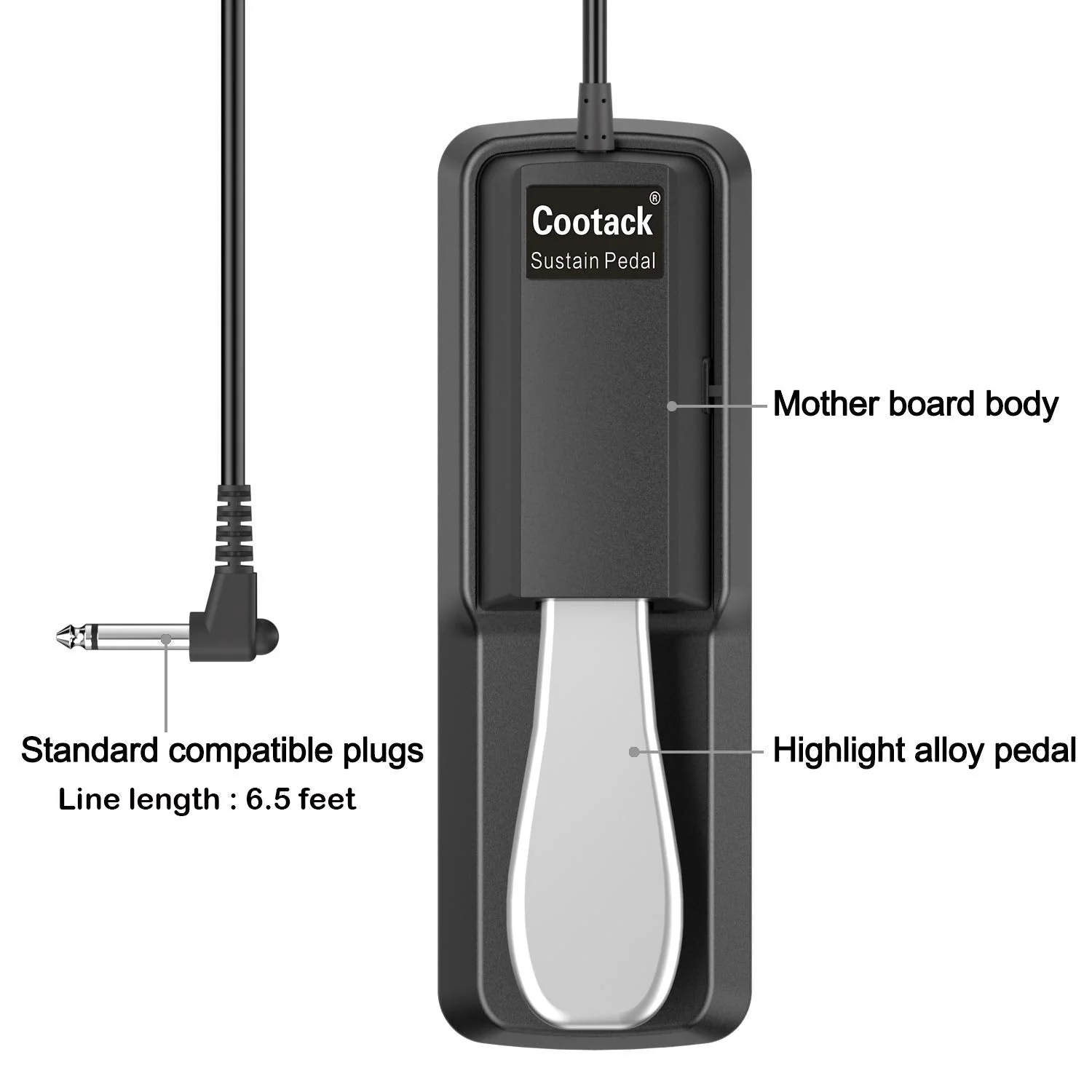 Universal Sustain Pedal Suitable for Yamaha Casio Roland Electronic Keyboards, Digital Piano & More Silver - Image 4