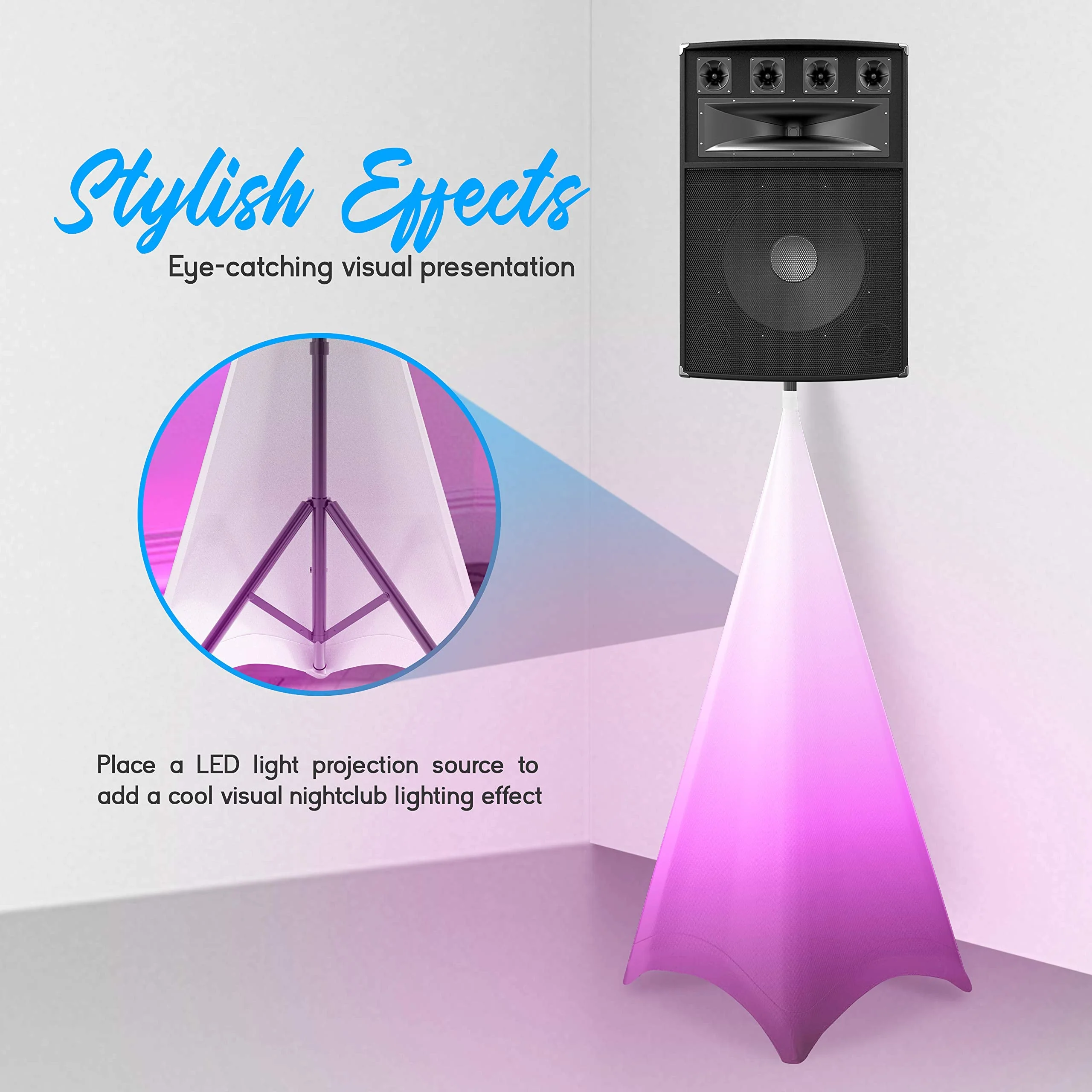 Universal Tripod Scrim-Double Sided DJ Speaker/Light Skirt Cover w/Velcro Straps, Bag, Made from Stretchable Lycra Spandex, Fit Stands Up to 75” x 43 PSCRIMW2 (White) White 2-Sided - Image 2