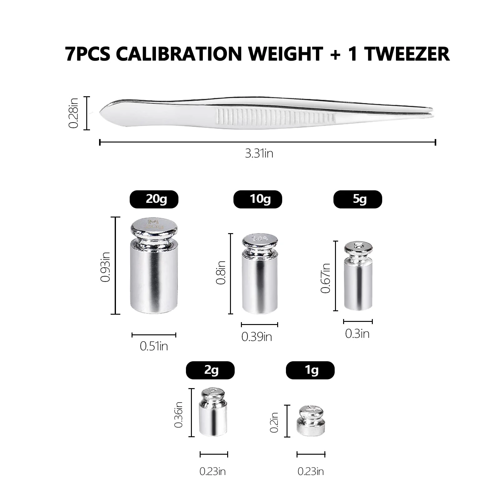 UNIWEIGH Calibration Weight Set, 7pcs 1-60g Calibration Gram Scale Weights Kit, Small Test Weight for Digital Scale Balance, Includes: 1g*1, 2g*2, 5g*1,10g*1, 20g*2,1 Piece Tweezers large - Image 2