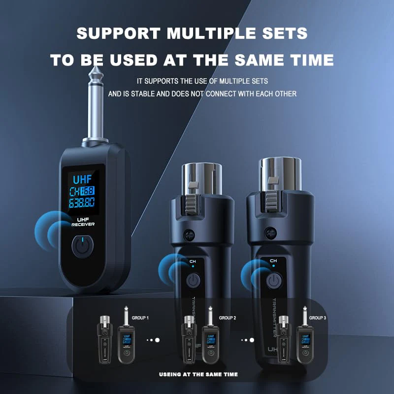 Upgrade 2.4GHZ Wireless XLR Transmitter and Receiver, Built-in Rechargeable Lithium Battery for Dynamic Microphone,Audio Mixer,Electric Guitar Bass (1 Receive + 2transmit) 1 receive + 2transmit - Image 2