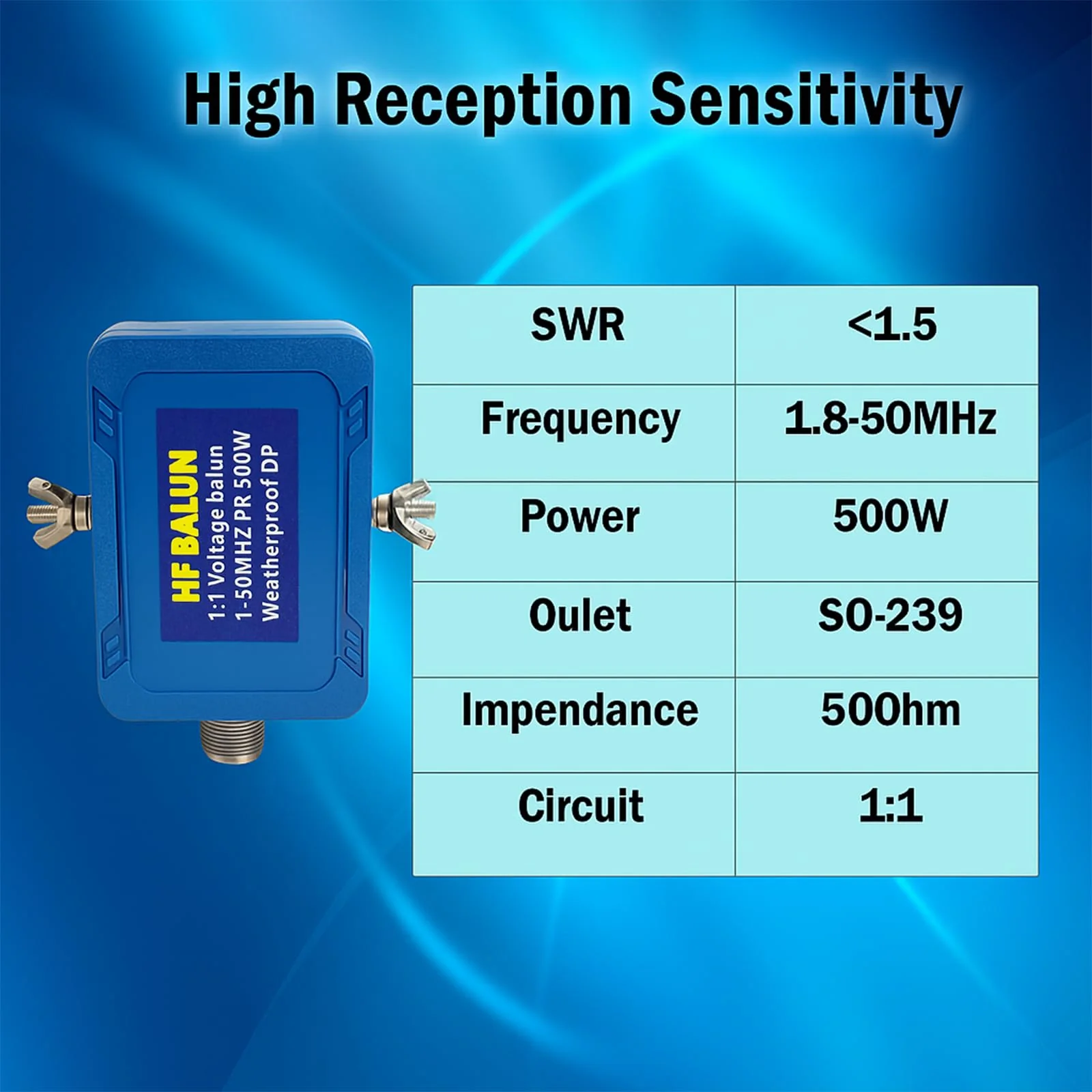 Upgrade Balun Antenna 1:1 Dipole Antenna Shortwave Radio Antenna 1-50MHz 500Watt Balun for Ham with UHF Female (SO-239) Connector 1:1 Balun Antenna 500W - Image 4