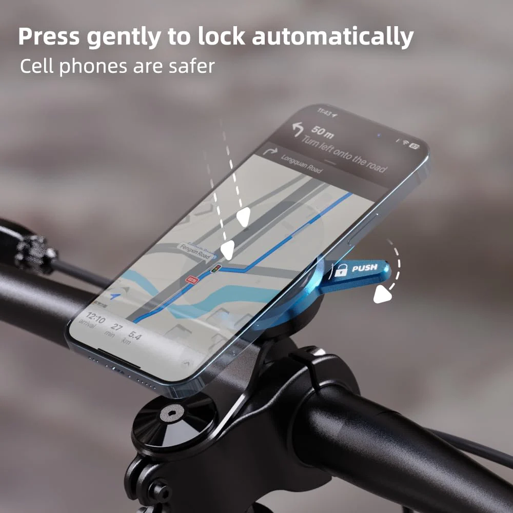 Upgrade Bike Phone Mount, Magnetic Cell Phone Clip for Bicycle/Scooter Handlebar Compatible with iPhone 15/14/13 Pro Max, Samsung and More (Black&Blue-01) Black&Blue-01 - Image 4
