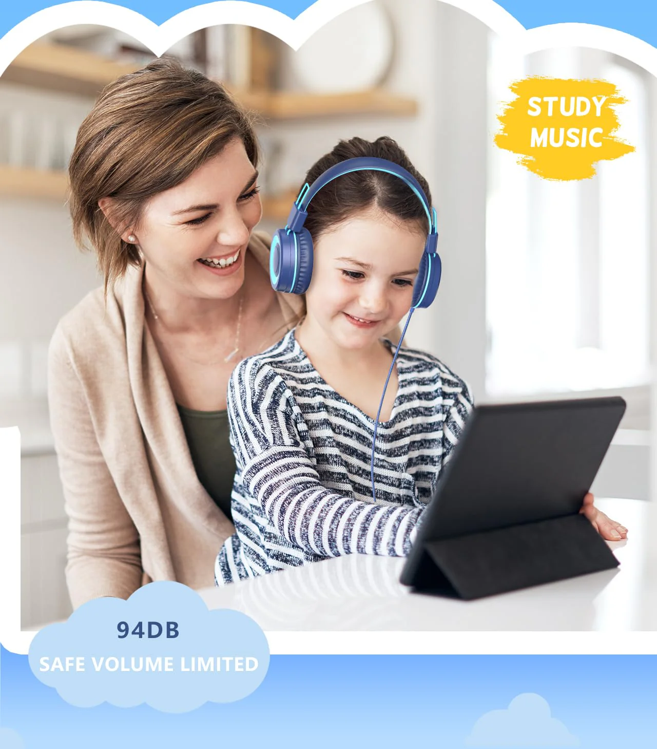 Upgrade USB Type C Kids Headphone for School, 94dB Safe Volume Limited, HD Stereo Sound, Foldable Lightweight On-Ear Headphones for Boys/Girls/Students/Tablet/Travel (Dark Blue) Dark Blue - Image 3