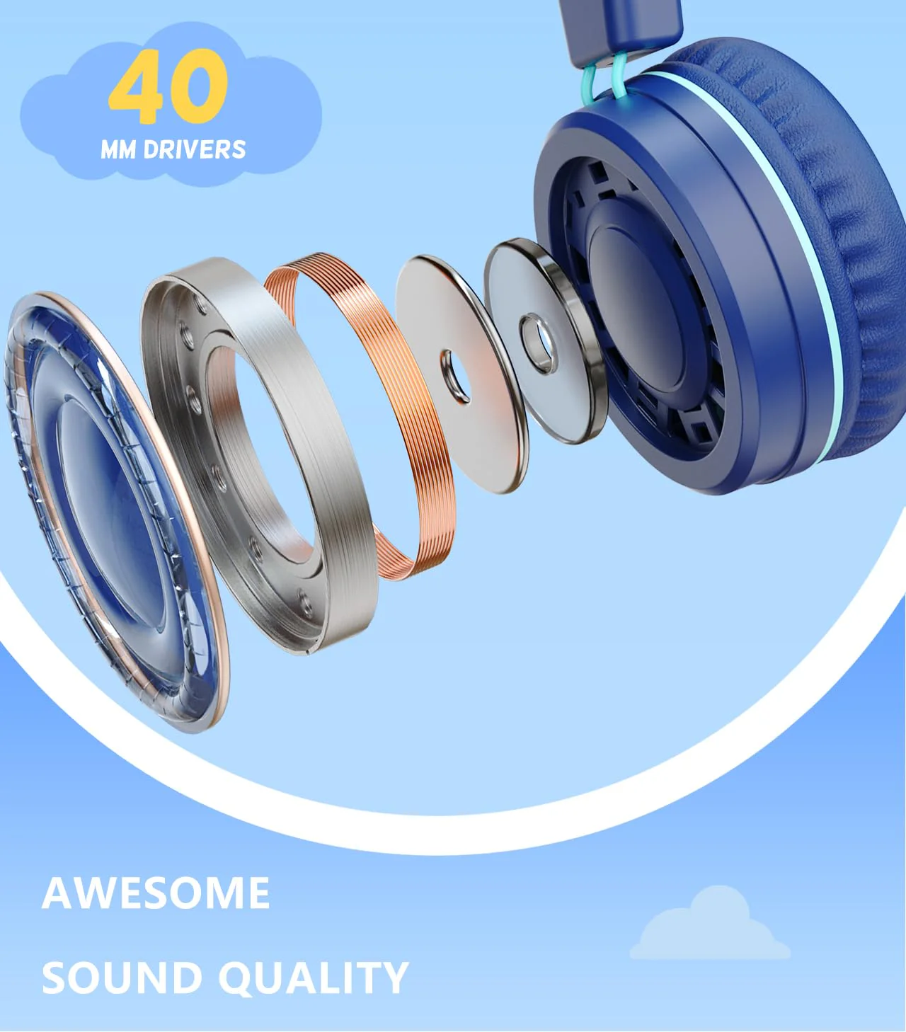 Upgrade USB Type C Kids Headphone for School, 94dB Safe Volume Limited, HD Stereo Sound, Foldable Lightweight On-Ear Headphones for Boys/Girls/Students/Tablet/Travel (Dark Blue) Dark Blue - Image 4