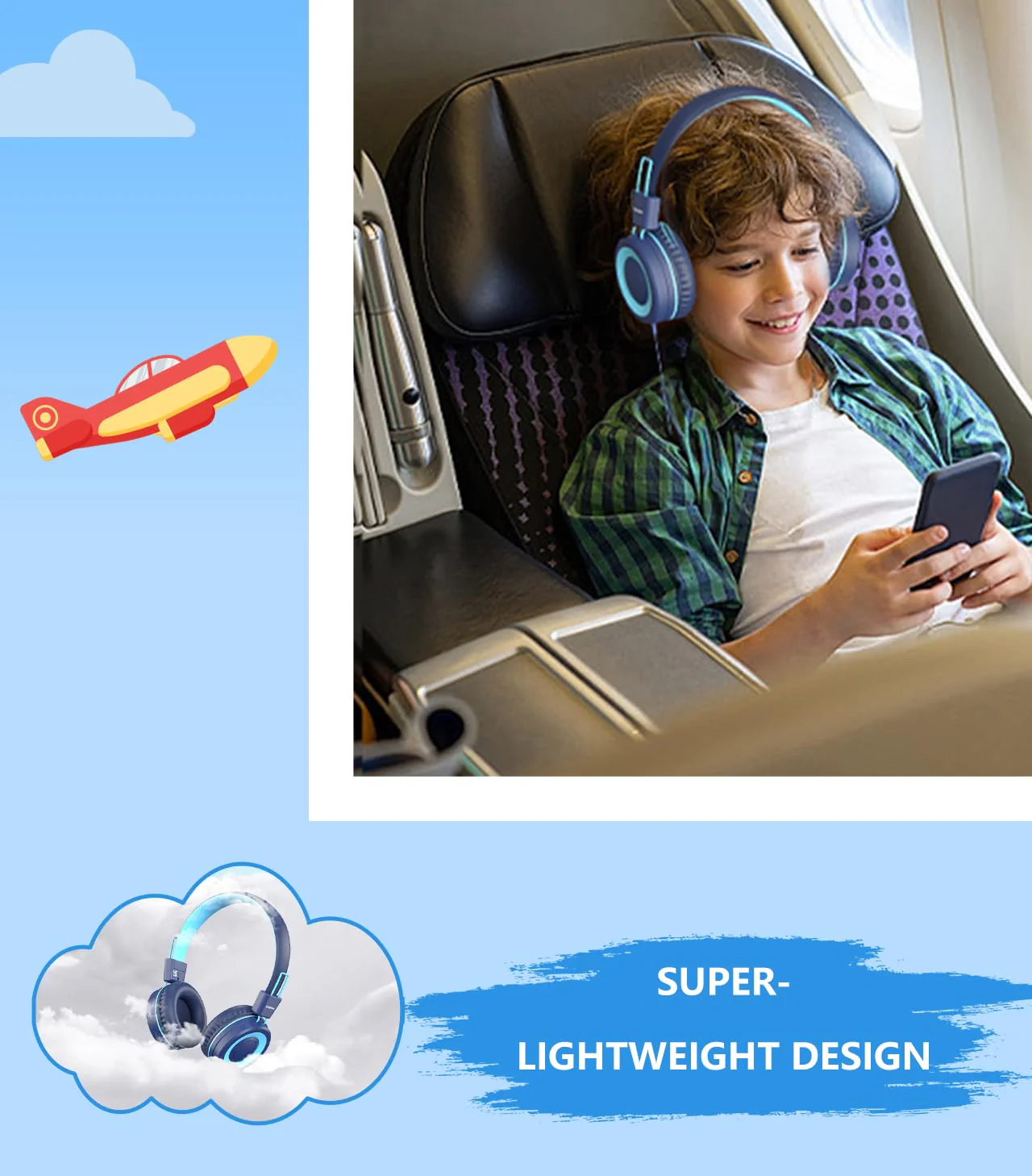 Upgrade USB Type C Kids Headphone for School, 94dB Safe Volume Limited, HD Stereo Sound, Foldable Lightweight On-Ear Headphones for Boys/Girls/Students/Tablet/Travel (Dark Blue) Dark Blue - Image 5