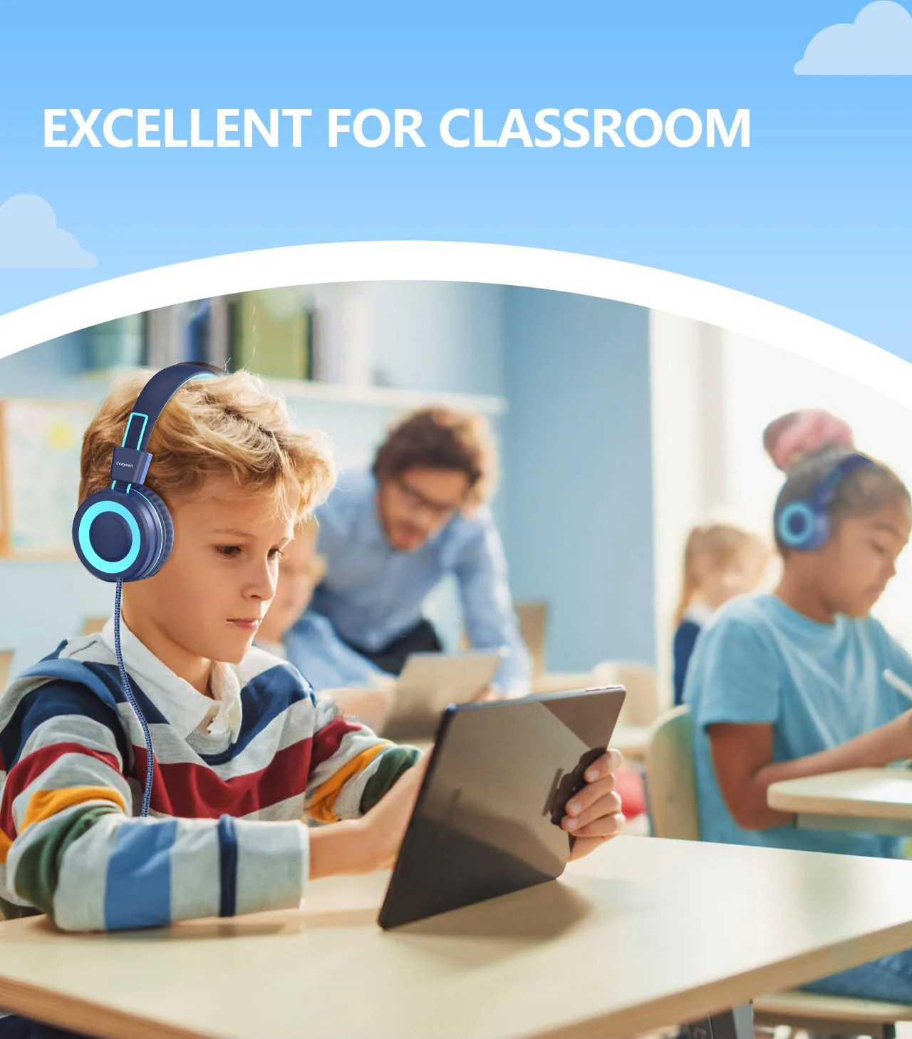 Upgrade USB Type C Kids Headphone for School, 94dB Safe Volume Limited, HD Stereo Sound, Foldable Lightweight On-Ear Headphones for Boys/Girls/Students/Tablet/Travel (Dark Blue) Dark Blue - Image 7