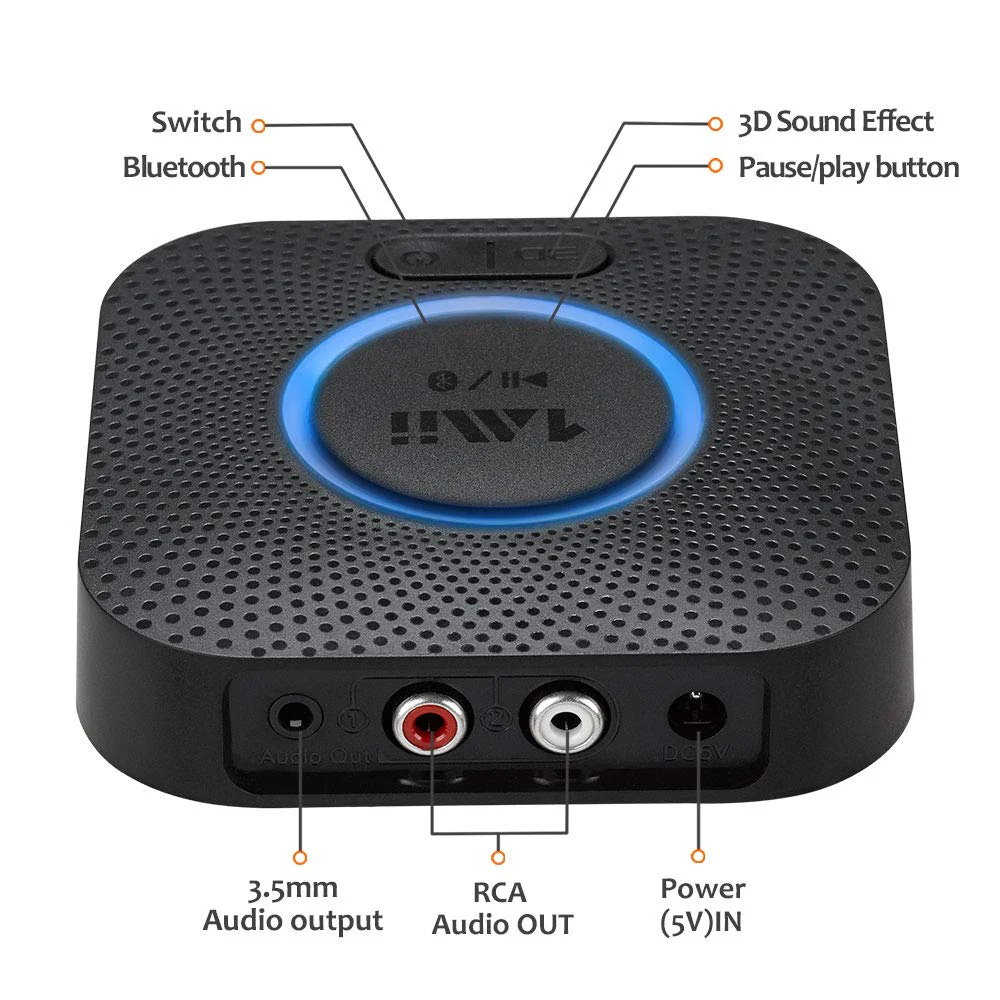 [Upgraded] 1Mii B06 Plus Bluetooth Receiver, HiFi Wireless Audio Adapter, Bluetooth 5.0 Receiver with 3D Surround aptX Low Latency for Home Music Streaming Stereo System Black - Image 2