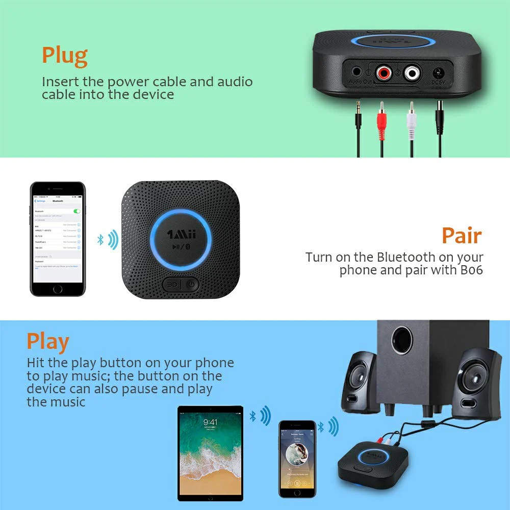 [Upgraded] 1Mii B06 Plus Bluetooth Receiver, HiFi Wireless Audio Adapter, Bluetooth 5.0 Receiver with 3D Surround aptX Low Latency for Home Music Streaming Stereo System Black - Image 5