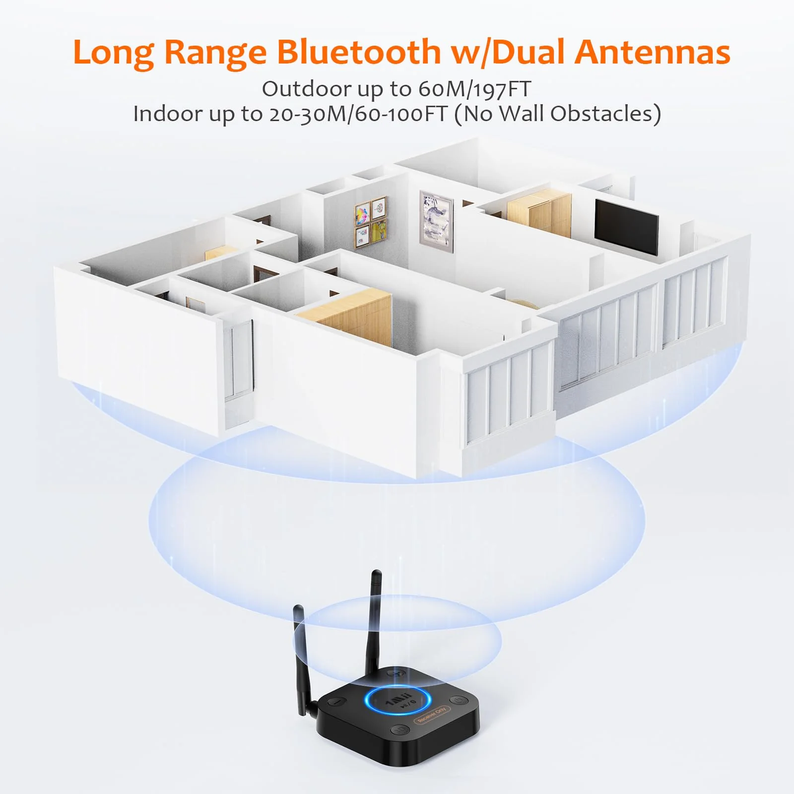[Upgraded] 1Mii B06Pro Long Range Bluetooth Receiver, HiFi Wireless Audio Adapter, Bluetooth 5.3 Receiver with 3D Surround aptX HD Low Latency Optical RCA AUX 3.5mm Coaxial for Home Stereo System B06Pro Black - Image 4