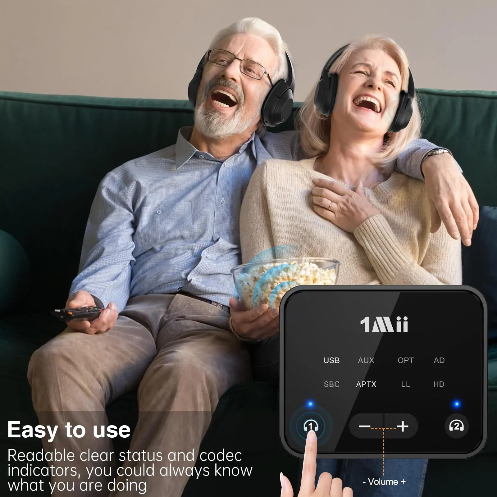 [Upgraded] 1Mii Bluetooth 5.3 Transmitter for TV to 2 Wireless Headphones/Speakers, 100ft Long Range Bluetooth Adapter for TV w/Volume Control, Optical/USB/AUX/RCA Audio Inputs, aptX Adaptive & HD - Image 4