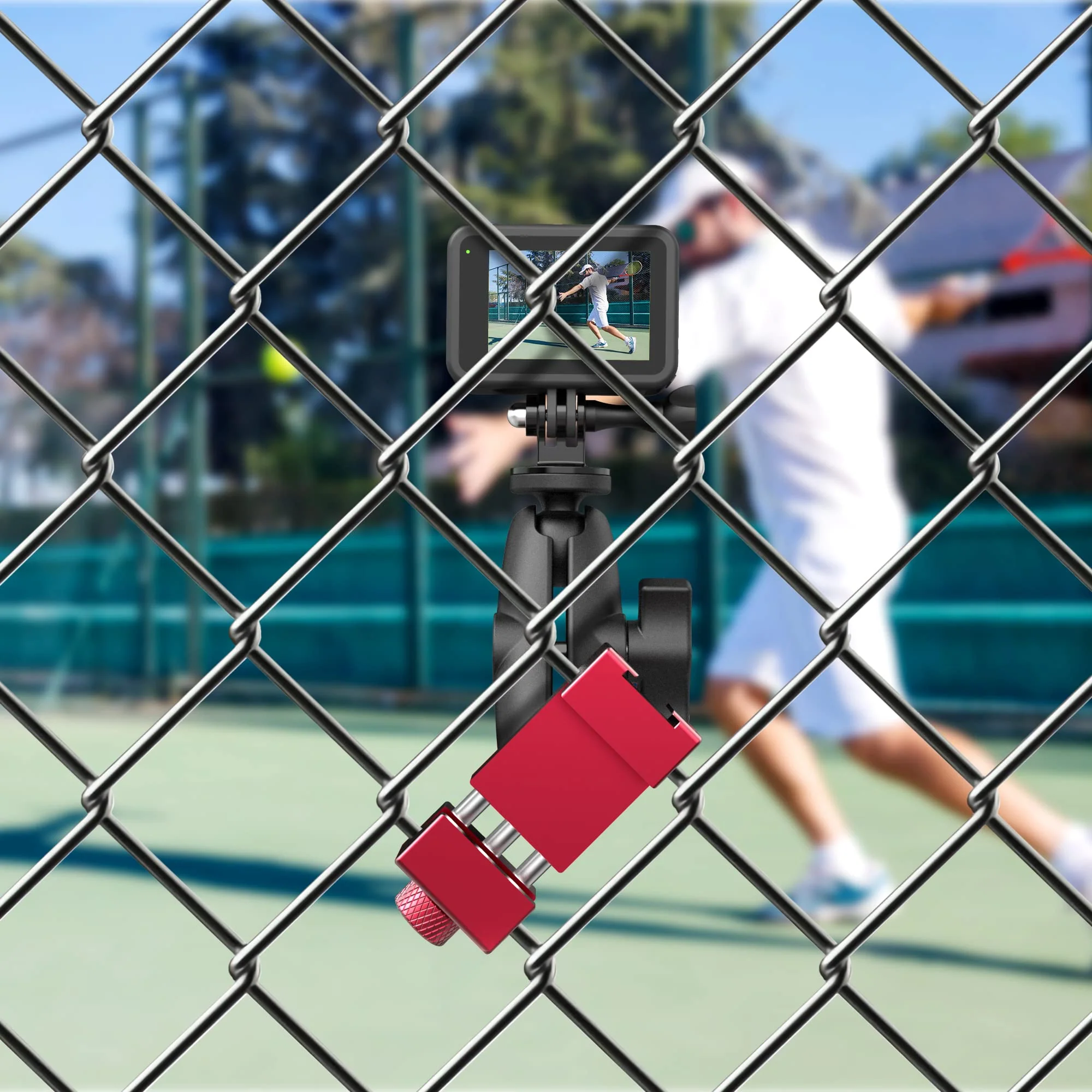 Upgraded Aluminum Fence Mount with Shade - iPhone Fence Mount Compatible with GoPro, Cellphone, Mevo Start, Insta360 for Softball, Tennis, Baseball, Football, Net/Chain Link Games Recording Large - Image 3