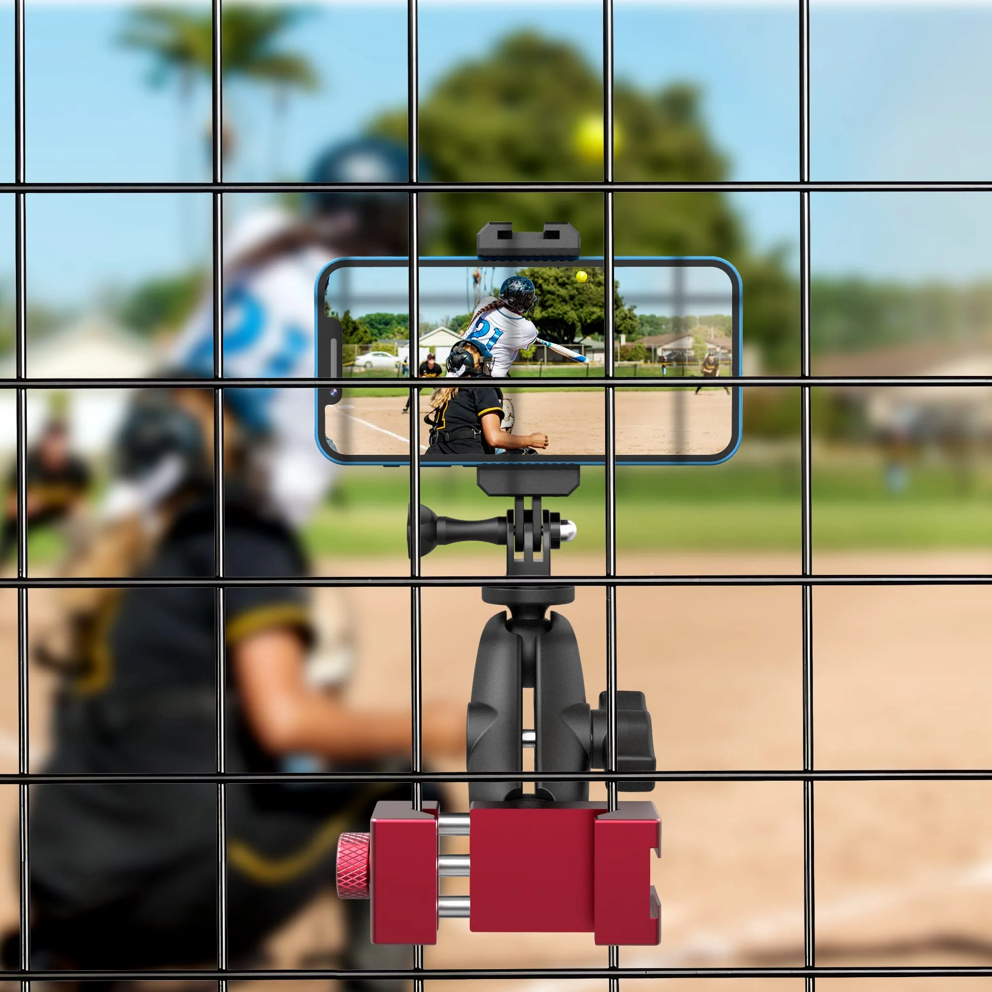 Upgraded Aluminum Fence Mount with Shade - iPhone Fence Mount Compatible with GoPro, Cellphone, Mevo Start, Insta360 for Softball, Tennis, Baseball, Football, Net/Chain Link Games Recording Large - Image 4
