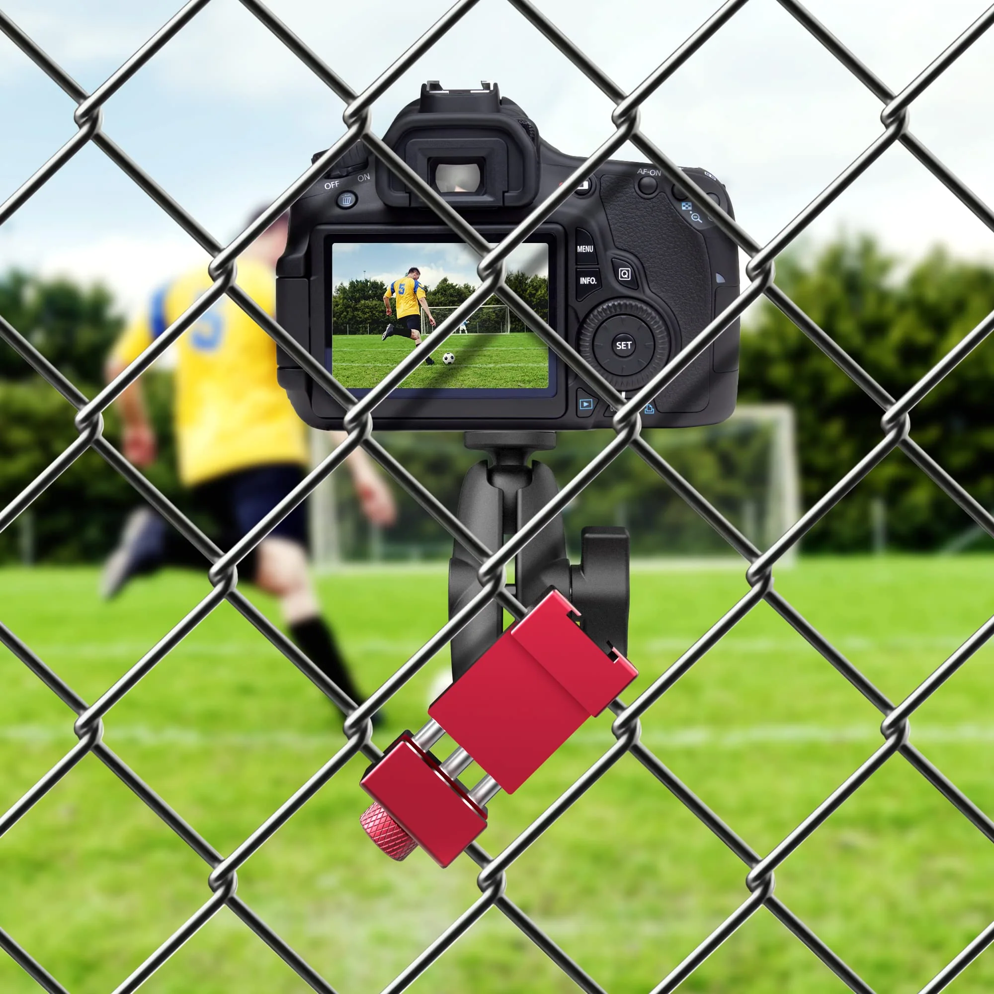 Upgraded Aluminum Fence Mount with Shade - iPhone Fence Mount Compatible with GoPro, Cellphone, Mevo Start, Insta360 for Softball, Tennis, Baseball, Football, Net/Chain Link Games Recording Large - Image 5