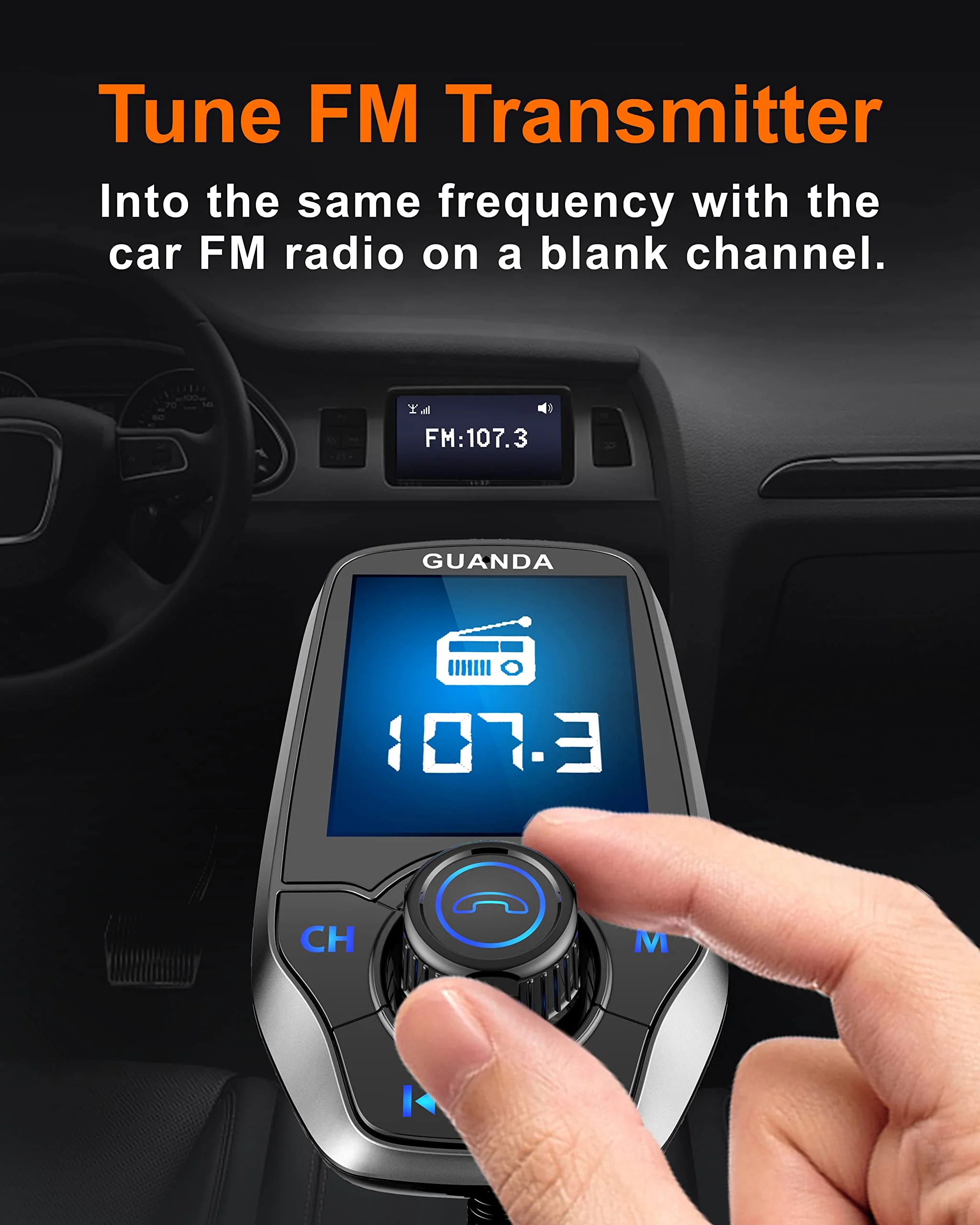 Upgraded Bluetooth 5.3 FM Transmitter for Car, Wireless Radio Adapter Kit W 1.8" Color Display Hands-Free Call AUX in/Out SD/TF Card USB Fast Charging 18W for All Smartphones Audio Players - Pewter 18W/5V-Pewter - Image 4