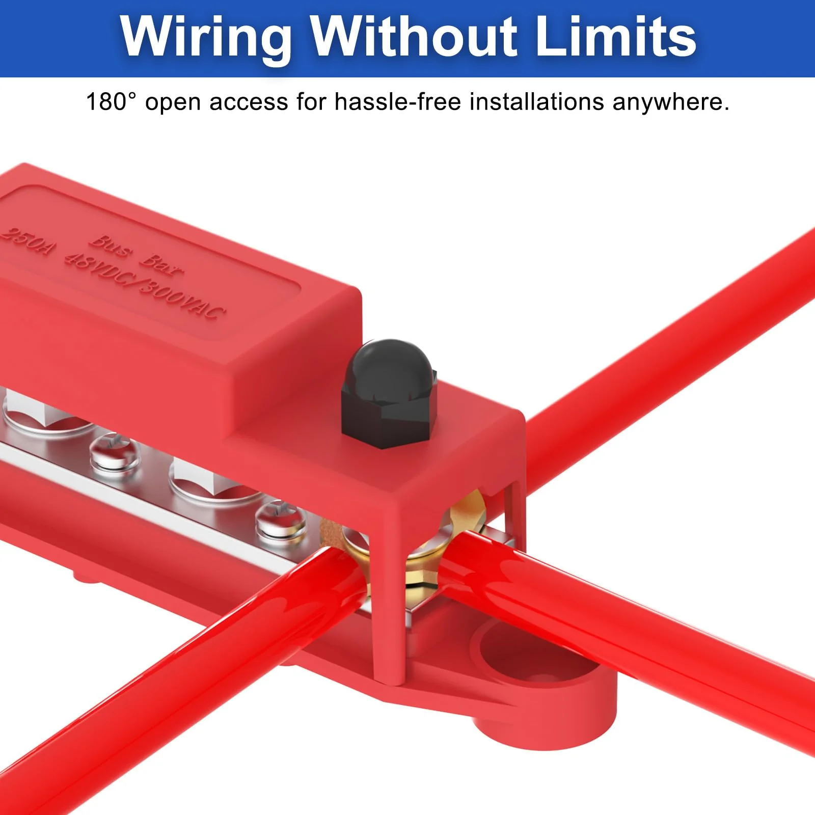 Upgraded Bus Bar 250A 12V Power Distribution Block with 5/16" (M8) 4-Posts Terminals Block with Cover for Automotive, Marine, Battery System (Black & Red) Upgrade250A-5/16''(M8) Black & Red - Image 3
