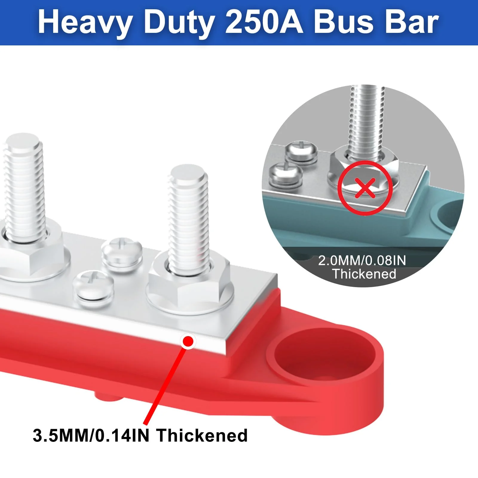 Upgraded Bus Bar 250A 12V Power Distribution Block with 5/16" (M8) 4-Posts Terminals Block with Cover for Automotive, Marine, Battery System (Black & Red) Upgrade250A-5/16''(M8) Black & Red - Image 5