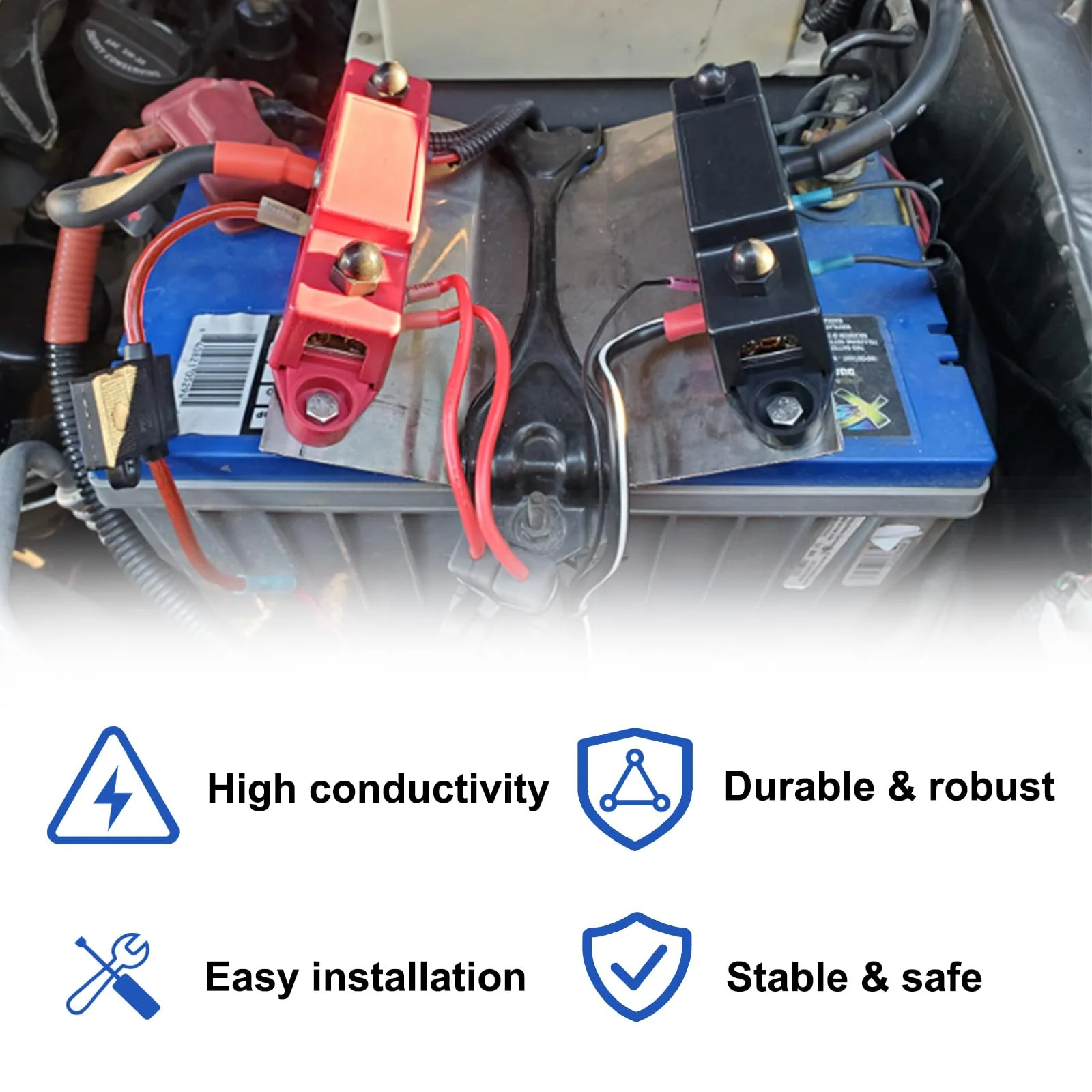 Upgraded Bus Bar 250A 12V Power Distribution Block with 5/16" (M8) 4-Posts Terminals Block with Cover for Automotive, Marine, Battery System (Black & Red) Upgrade250A-5/16''(M8) Black & Red - Image 7