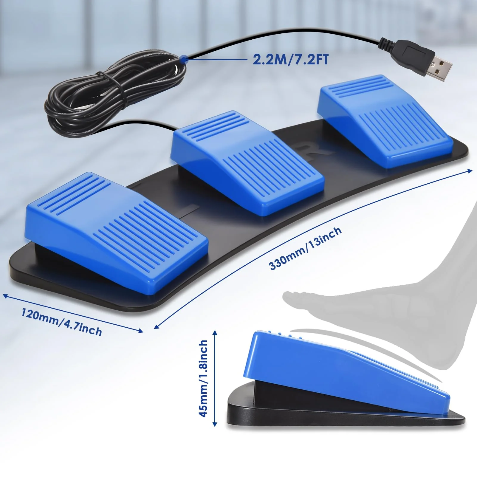 Upgraded Digital Optical iKKEGOL USB Foot Pedal, USB Tripe Foot Switch Game Control, 3 Keys Programmable Footswitch Mouse Keyboard for Video Game Push to Talk, Transcription HID (Triple Pedal) Triple Pedal - Image 4