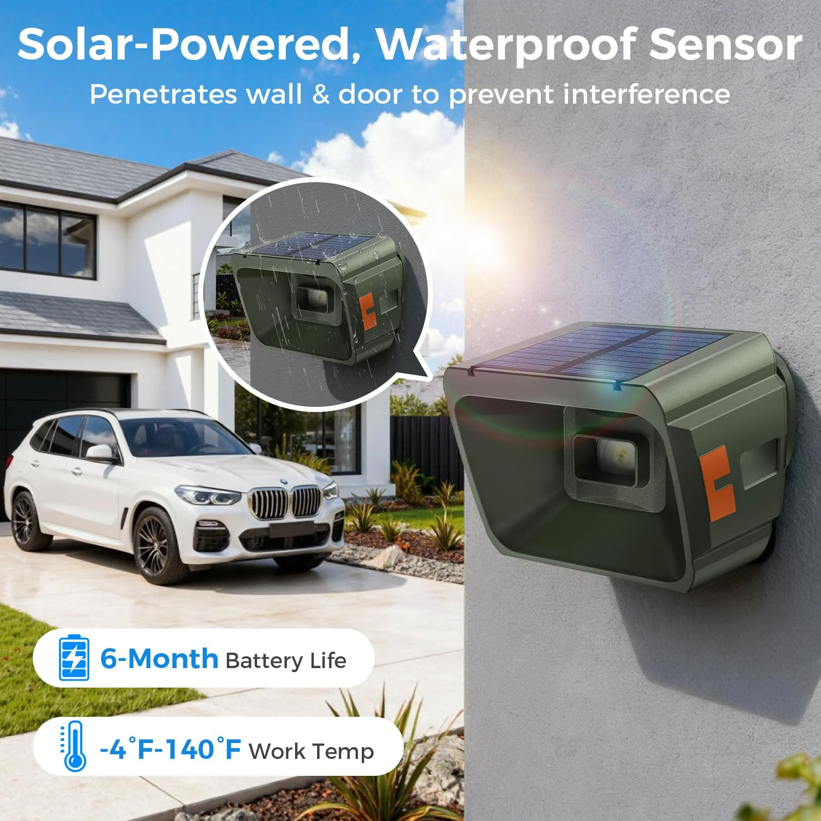 Upgraded Driveway Alarm, Radar + IR Dual Detection, 1/2 Mile Long Range Wireless Driveway Alarm, 3 Sensitivity Levels, Solar Power, Waterproof Motion Sensor for Protect Outdoor Property House 2 Sensors & 1 Receiver - Image 5