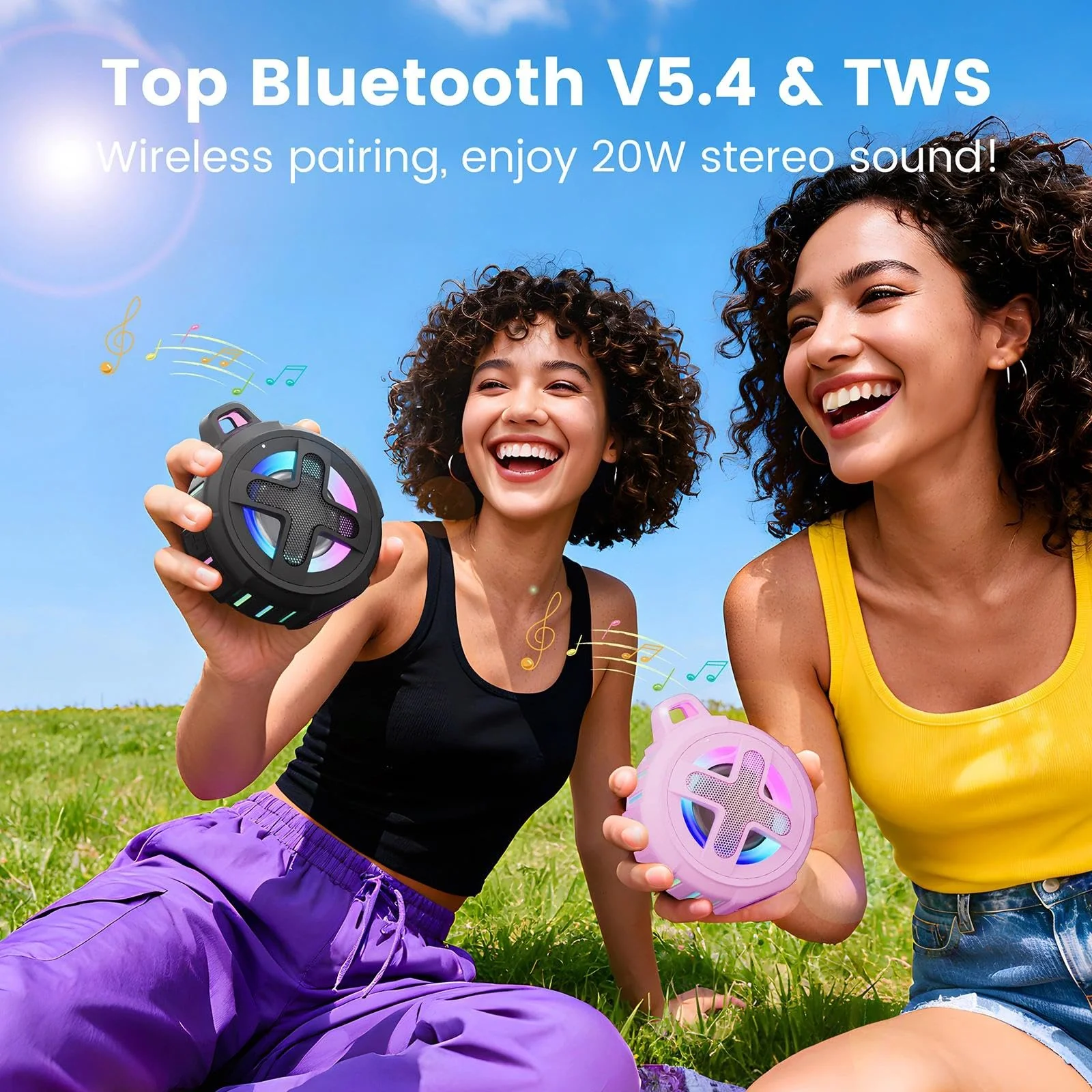 Upgraded, IP67 Waterproof Bluetooth Speaker, Silicone Case,10W Pro Sound&Deep Bass,24H Playtime, with Lights,Clip,Floating,for Shower,Beach essentials, Kayak Paddle Board Boat Lake Camping accessories A-Black - Image 3