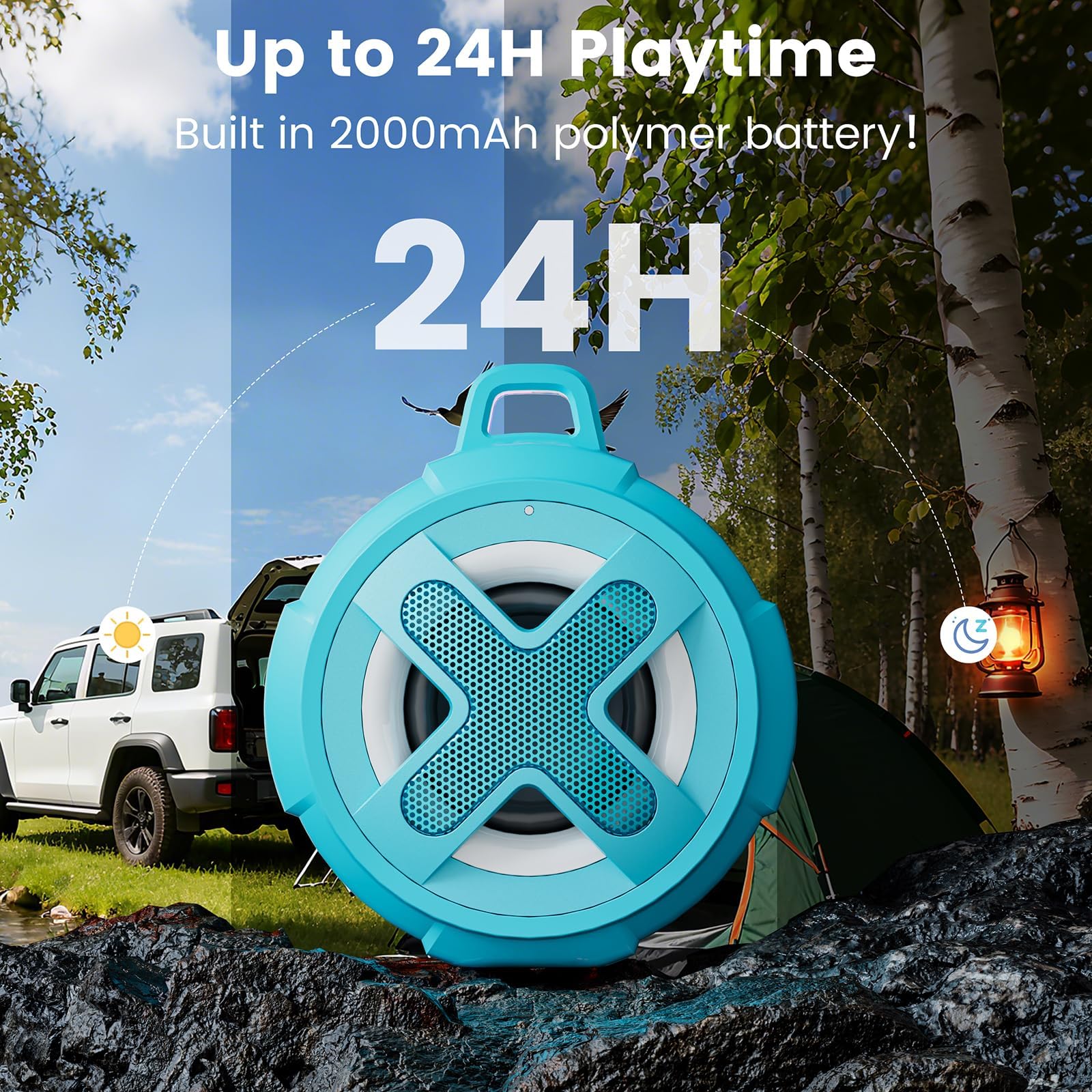 Upgraded, IP67 Waterproof Bluetooth Speaker, Silicone Case,10W Pro Sound&Deep Bass,24H Playtime, with Lights,Clip,Floating,for Shower,Beach essentials, Kayak Paddle Board Boat Lake Camping accessories A-Black - Image 5