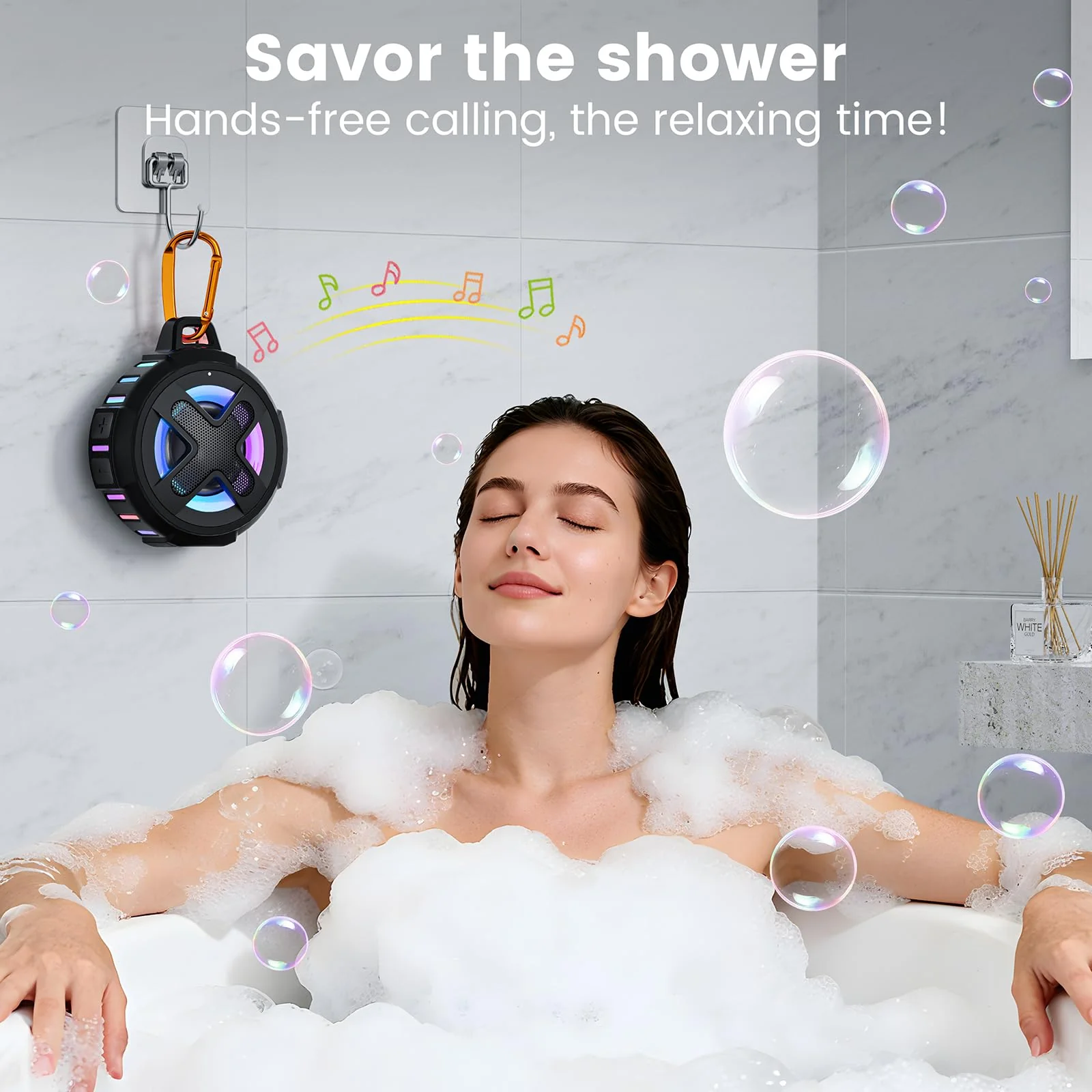 Upgraded, IP67 Waterproof Bluetooth Speaker, Silicone Case,10W Pro Sound&Deep Bass,24H Playtime, with Lights,Clip,Floating,for Shower,Beach essentials, Kayak Paddle Board Boat Lake Camping accessories A-Black - Image 8