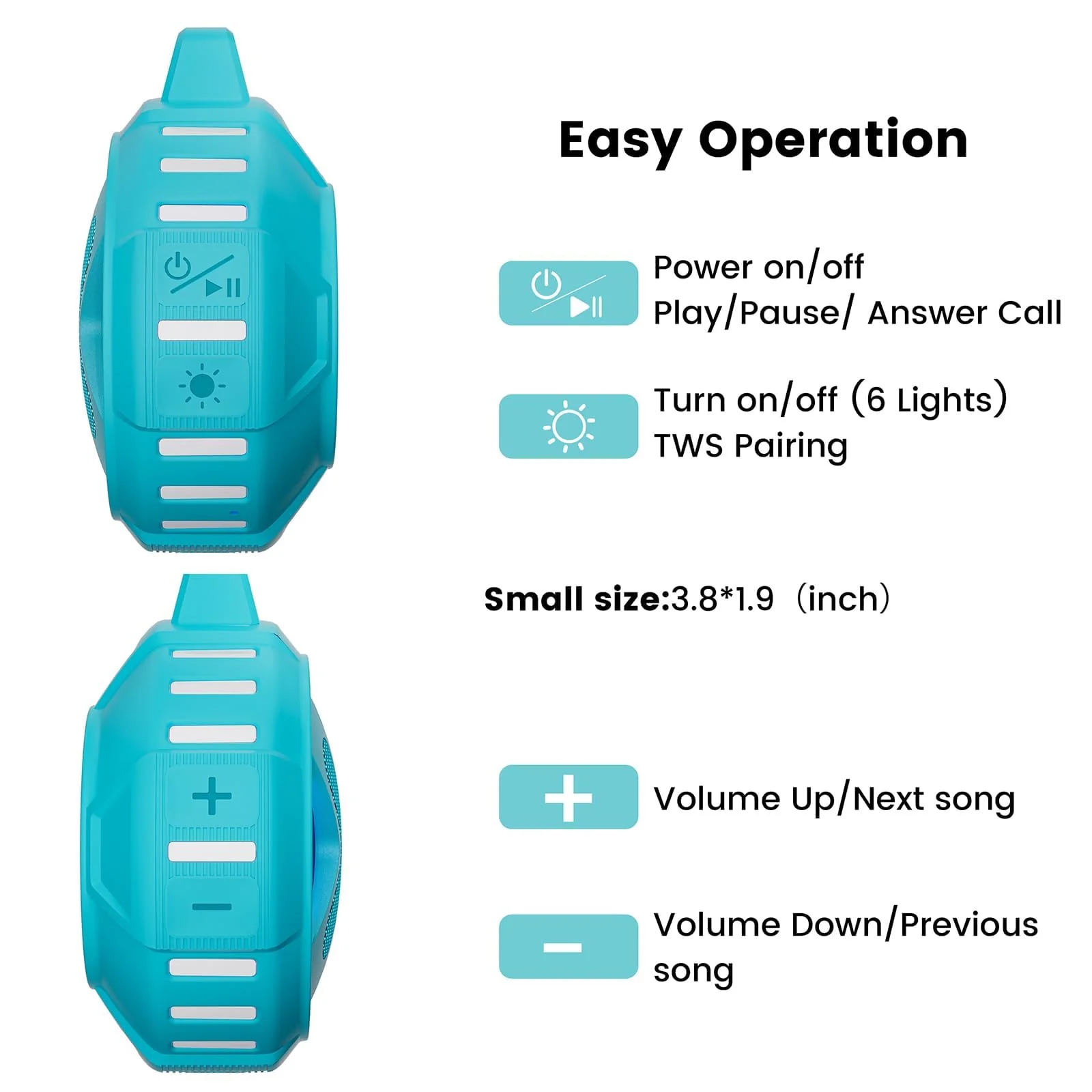 Upgraded, IP67 Waterproof Bluetooth Speaker, Silicone Case,10W Pro Sound&Deep Bass,24H Playtime, with Lights,Clip,Floating,for Shower,Beach essentials, Kayak Paddle Board Boat Lake Camping accessories A-Black - Image 9